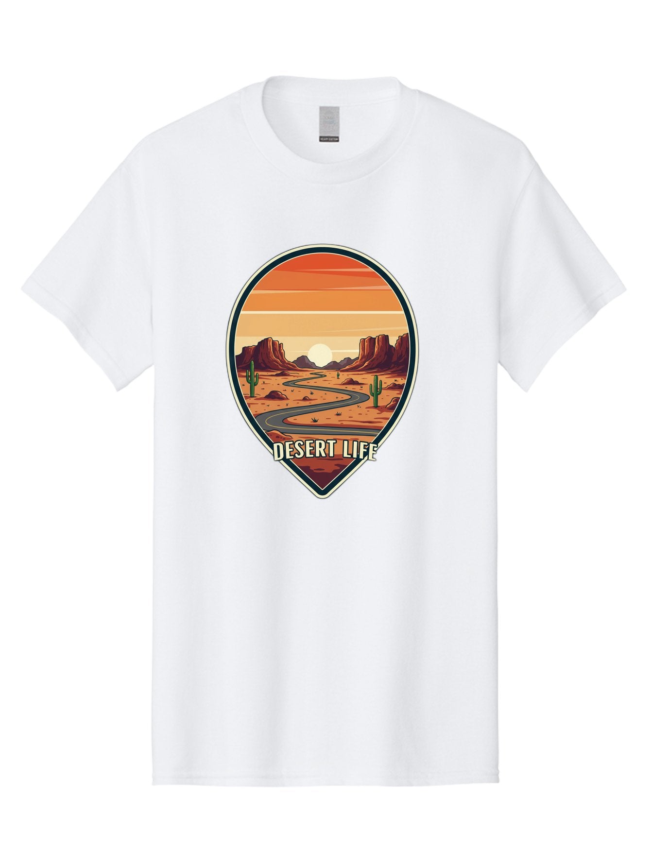 Desert-Life-5 Men'S Graphic Tee, 100% Cotton, Comfortable Casual Summer Wear, Machine Washable, Desert Landscape, Winding Road, Rocky Cliffs, Cacti, Orange Sunset, Desert Scenery, Outdoor Adventure, Travel Inspiration, Serene Atmosphere, Bac991 9