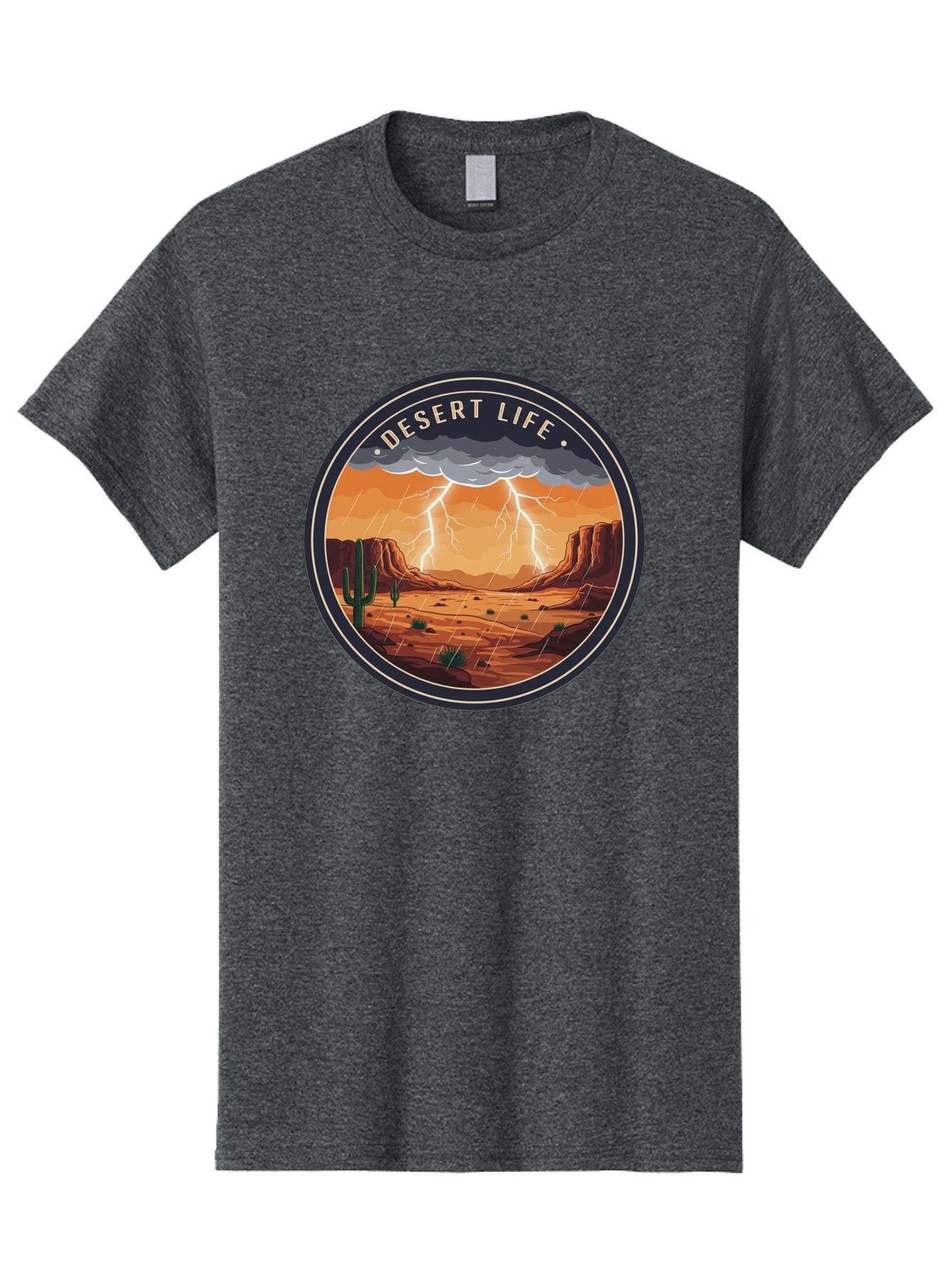 Desert-Life-6 Men'S Graphic Tee, 100% Cotton, Comfortable Casual Summer Wear, Machine Washable, Desert Landscape, Thunderstorm, Desert Storm, Lightning In Desert, Western Scenery, Rocky Terrain, Cactus, Desert Weather, Outdoor Adventure Bac992 9