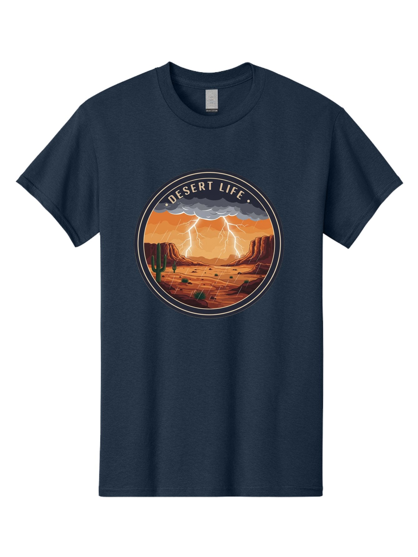 Desert-Life-6 Men'S Graphic Tee, 100% Cotton, Comfortable Casual Summer Wear, Machine Washable, Desert Landscape, Thunderstorm, Desert Storm, Lightning In Desert, Western Scenery, Rocky Terrain, Cactus, Desert Weather, Outdoor Adventure Bac992 14