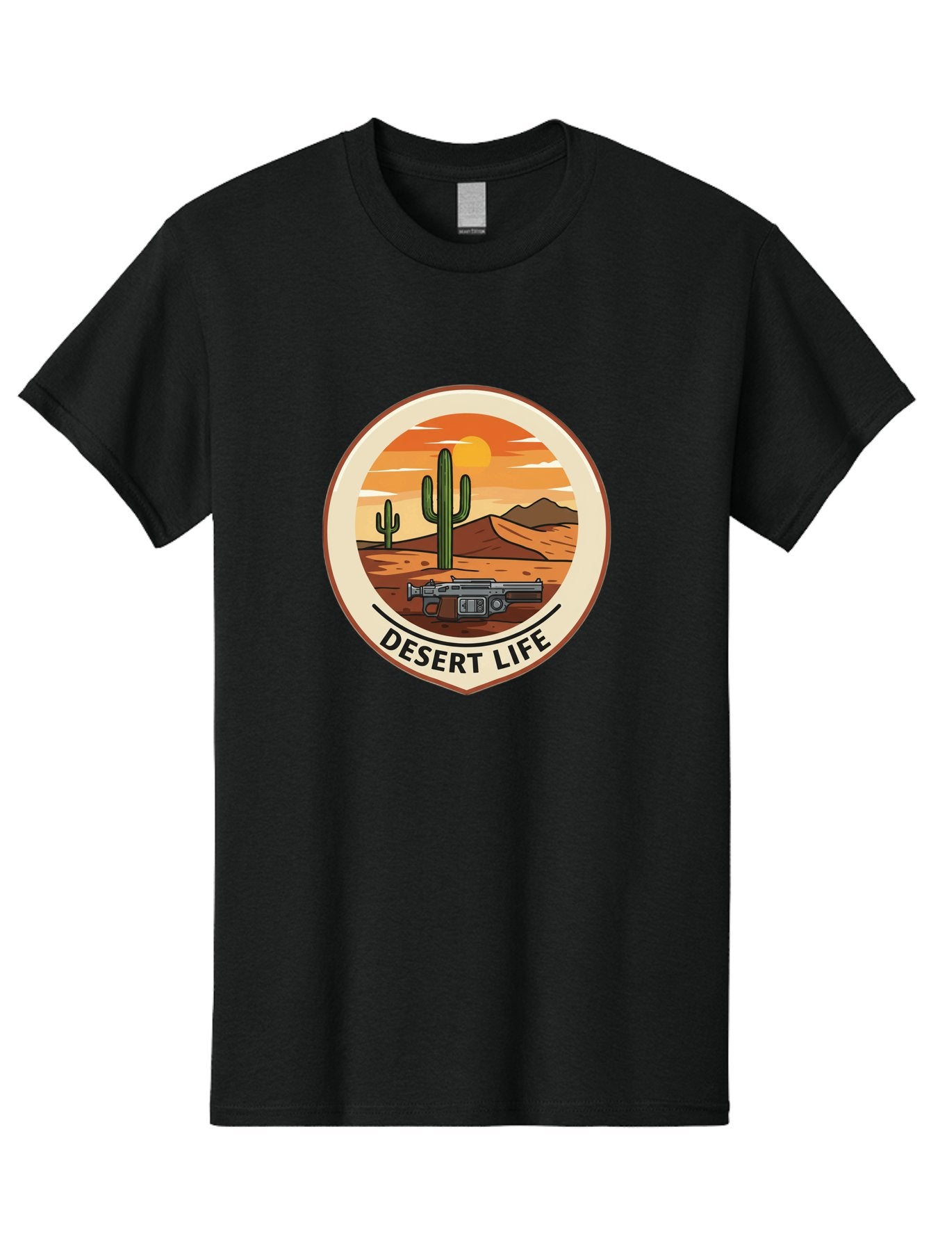 Desert-Life-7 Men'S Graphic Tee, 100% Cotton, Comfortable Casual Summer Wear, Machine Washable, Desert Landscape, Cacti, Western Scenery, Revolver, Iconic Imagery, Adventure Theme, Desert Life Bac993 4