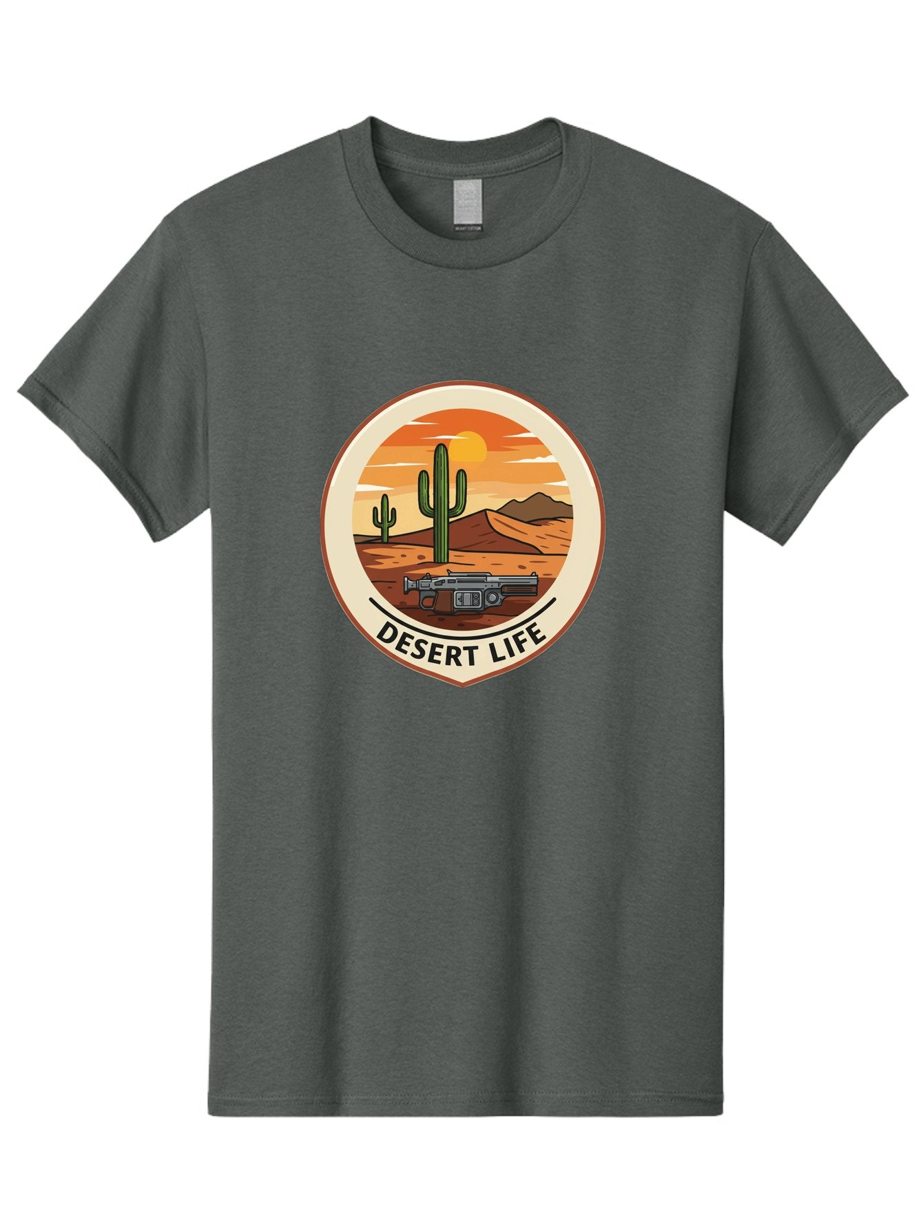 Desert-Life-7 Men'S Graphic Tee, 100% Cotton, Comfortable Casual Summer Wear, Machine Washable, Desert Landscape, Cacti, Western Scenery, Revolver, Iconic Imagery, Adventure Theme, Desert Life Bac993