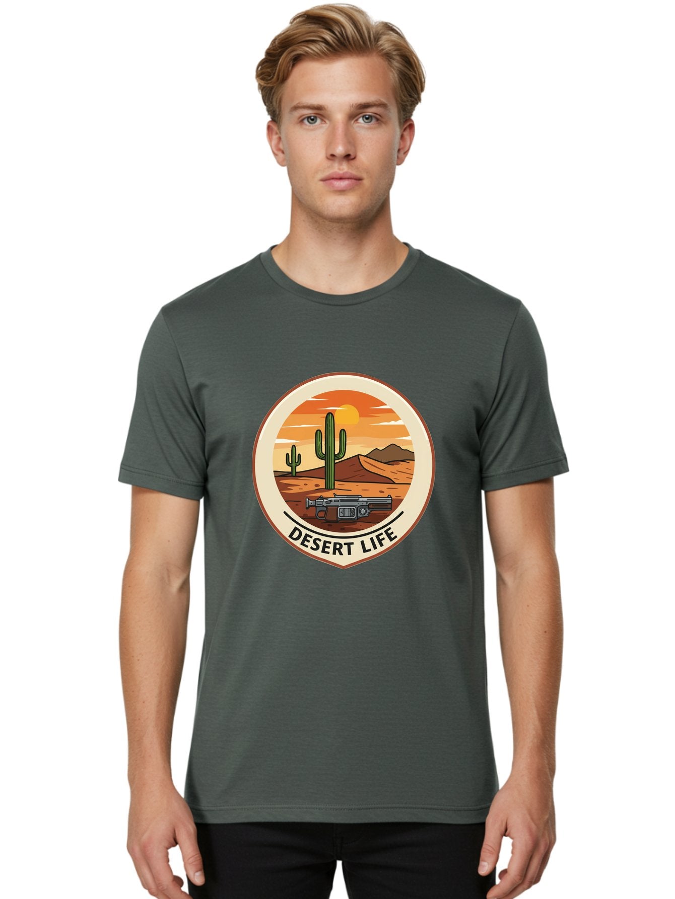 Desert-Life-7 Men'S Graphic Tee, 100% Cotton, Comfortable Casual Summer Wear, Machine Washable, Desert Landscape, Cacti, Western Scenery, Revolver, Iconic Imagery, Adventure Theme, Desert Life Bac993 21