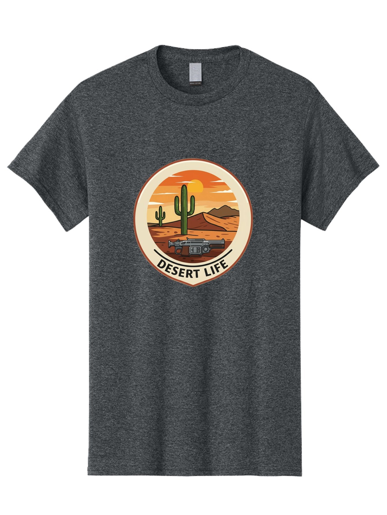 Desert-Life-7 Men'S Graphic Tee, 100% Cotton, Comfortable Casual Summer Wear, Machine Washable, Desert Landscape, Cacti, Western Scenery, Revolver, Iconic Imagery, Adventure Theme, Desert Life Bac993 7