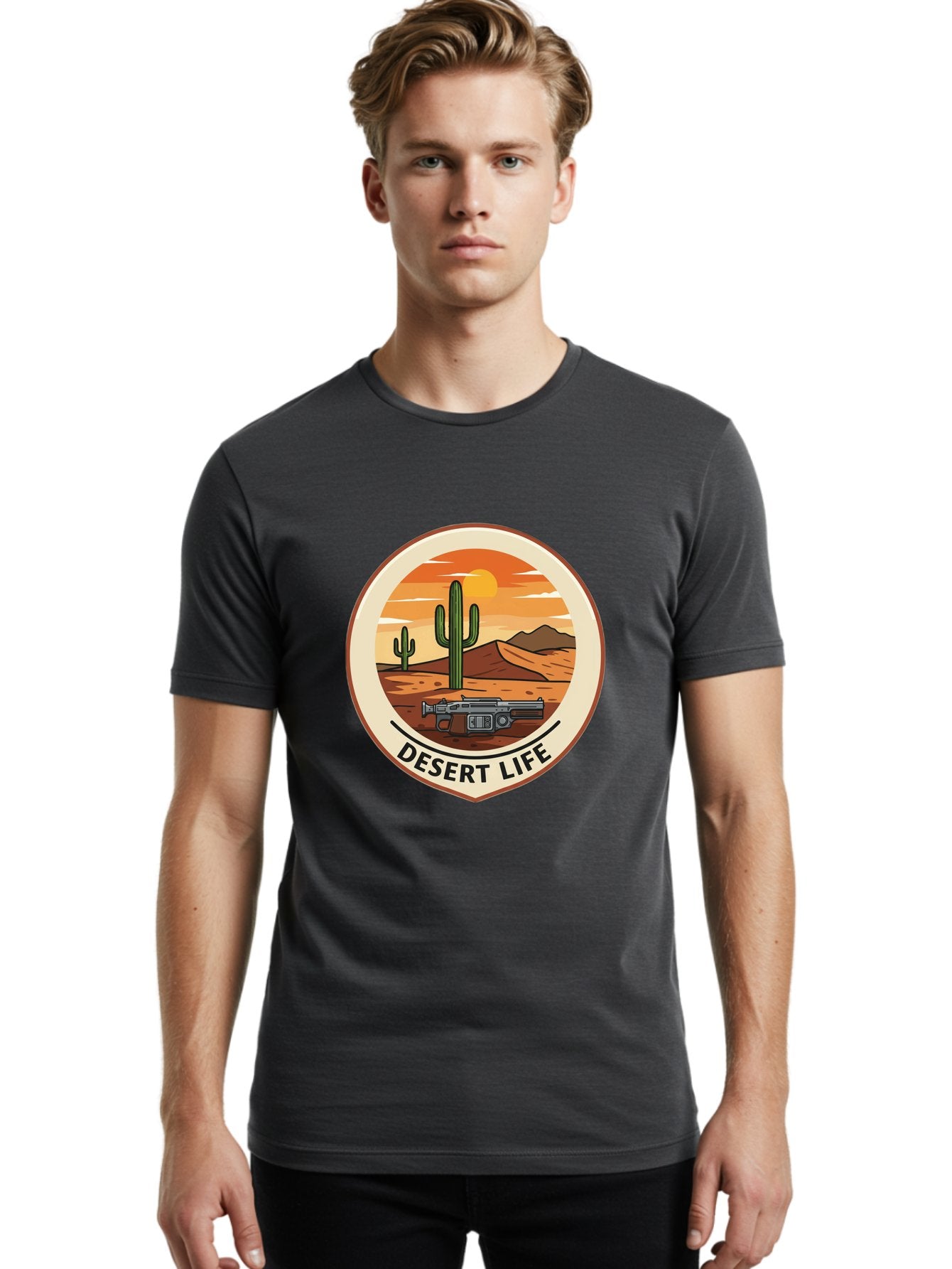 Desert-Life-7 Men'S Graphic Tee, 100% Cotton, Comfortable Casual Summer Wear, Machine Washable, Desert Landscape, Cacti, Western Scenery, Revolver, Iconic Imagery, Adventure Theme, Desert Life Bac993 16