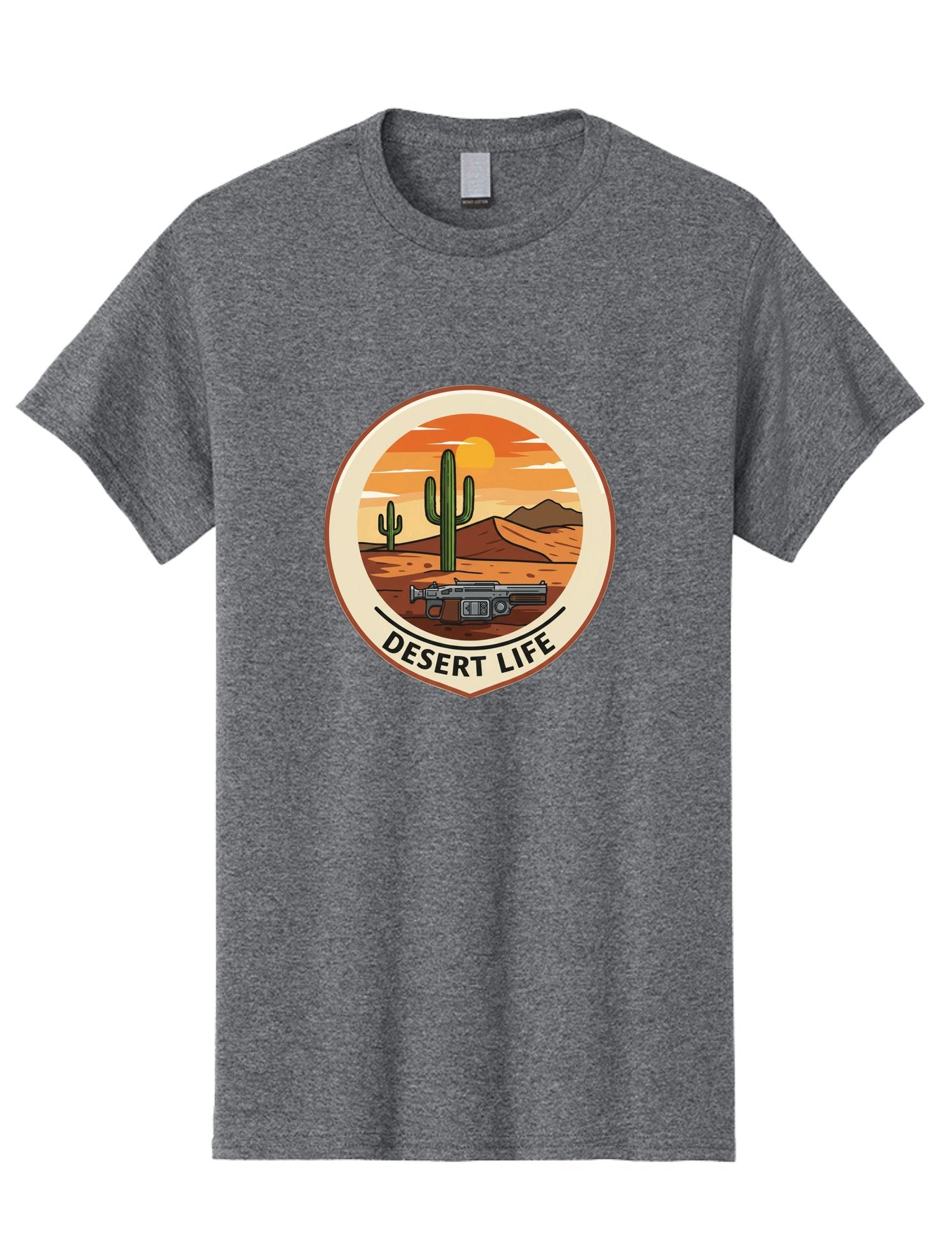 Desert-Life-7 Men'S Graphic Tee, 100% Cotton, Comfortable Casual Summer Wear, Machine Washable, Desert Landscape, Cacti, Western Scenery, Revolver, Iconic Imagery, Adventure Theme, Desert Life Bac993
