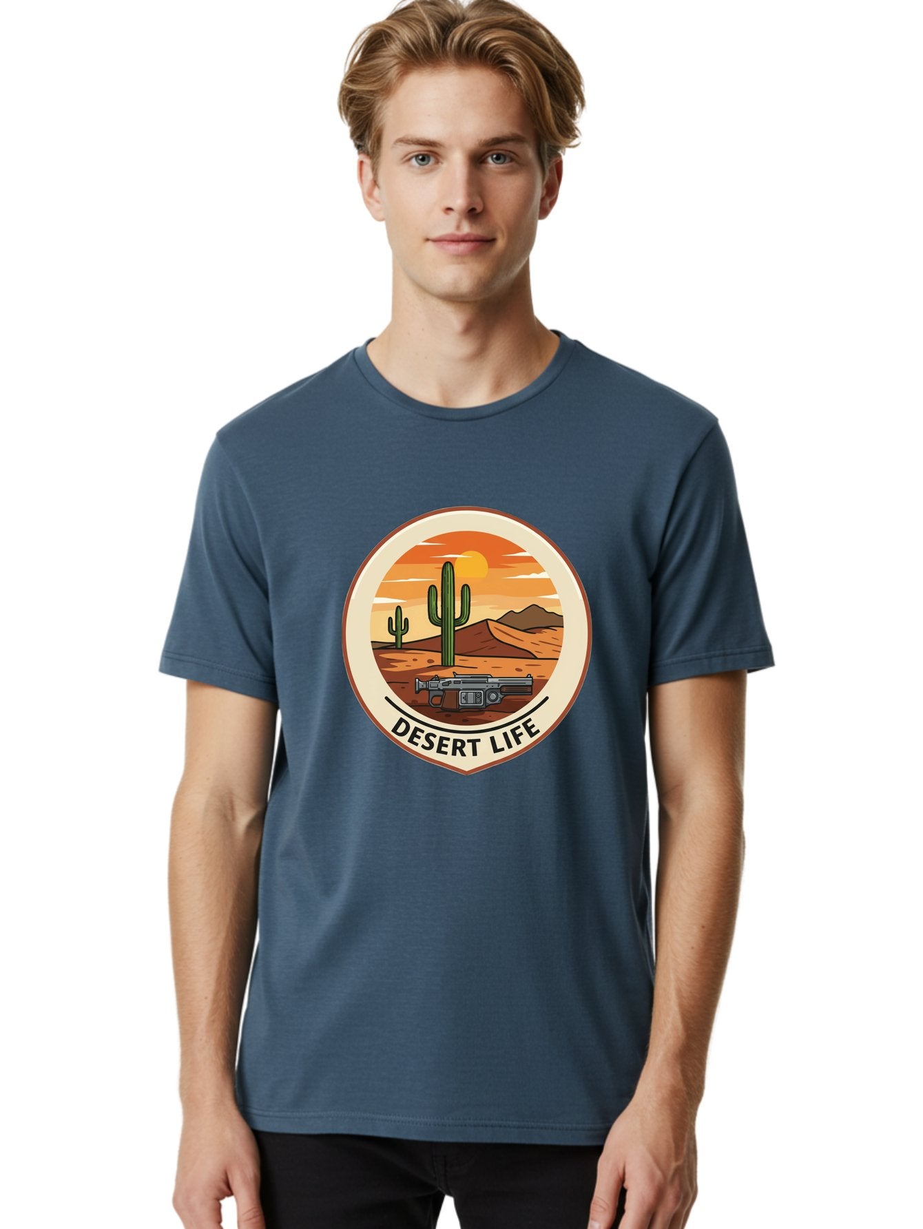 Desert-Life-7 Men'S Graphic Tee, 100% Cotton, Comfortable Casual Summer Wear, Machine Washable, Desert Landscape, Cacti, Western Scenery, Revolver, Iconic Imagery, Adventure Theme, Desert Life Bac993 26