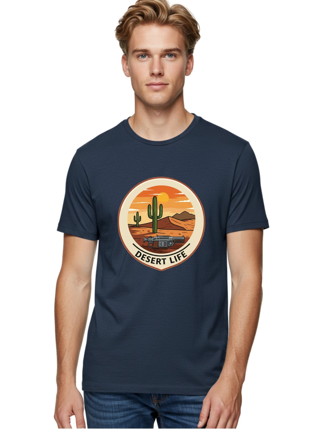 Desert-Life-7 Men'S Graphic Tee, 100% Cotton, Comfortable Casual Summer Wear, Machine Washable, Desert Landscape, Cacti, Western Scenery, Revolver, Iconic Imagery, Adventure Theme, Desert Life Bac993 24