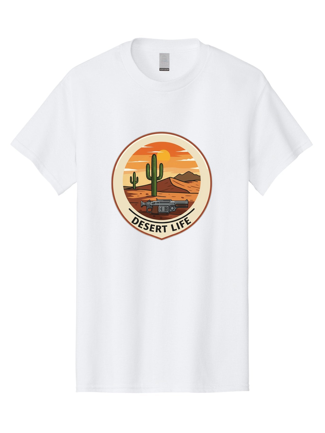 Desert-Life-7 Men'S Graphic Tee, 100% Cotton, Comfortable Casual Summer Wear, Machine Washable, Desert Landscape, Cacti, Western Scenery, Revolver, Iconic Imagery, Adventure Theme, Desert Life Bac993 3