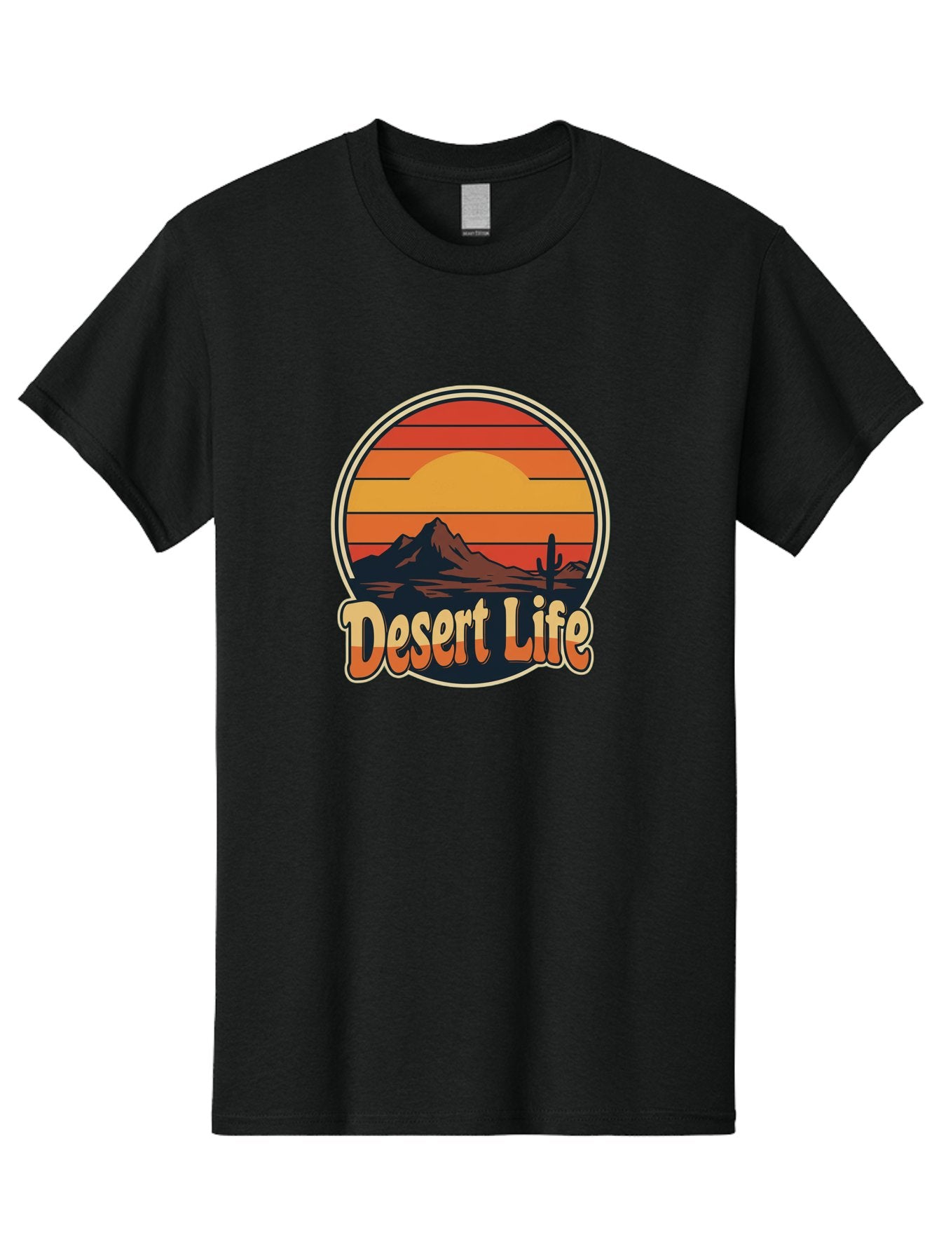 Desert-Life Men'S Graphic Tee, 100% Cotton, Comfortable Casual Summer Wear, Machine Washable, Desert Landscape, Sunset Scene, Mountainous Terrain, Cactus Silhouette, Vibrant Colors, Orange Hues, Desert Scenery, Mountain Peaks, Bac994 10