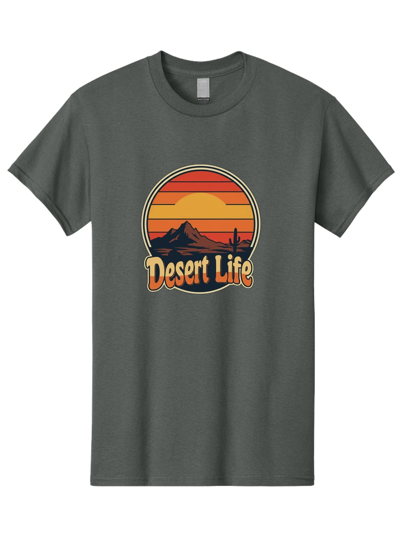 Desert-Life Men'S Graphic Tee, 100% Cotton, Comfortable Casual Summer Wear, Machine Washable, Desert Landscape, Sunset Scene, Mountainous Terrain, Cactus Silhouette, Vibrant Colors, Orange Hues, Desert Scenery, Mountain Peaks, Bac994 15