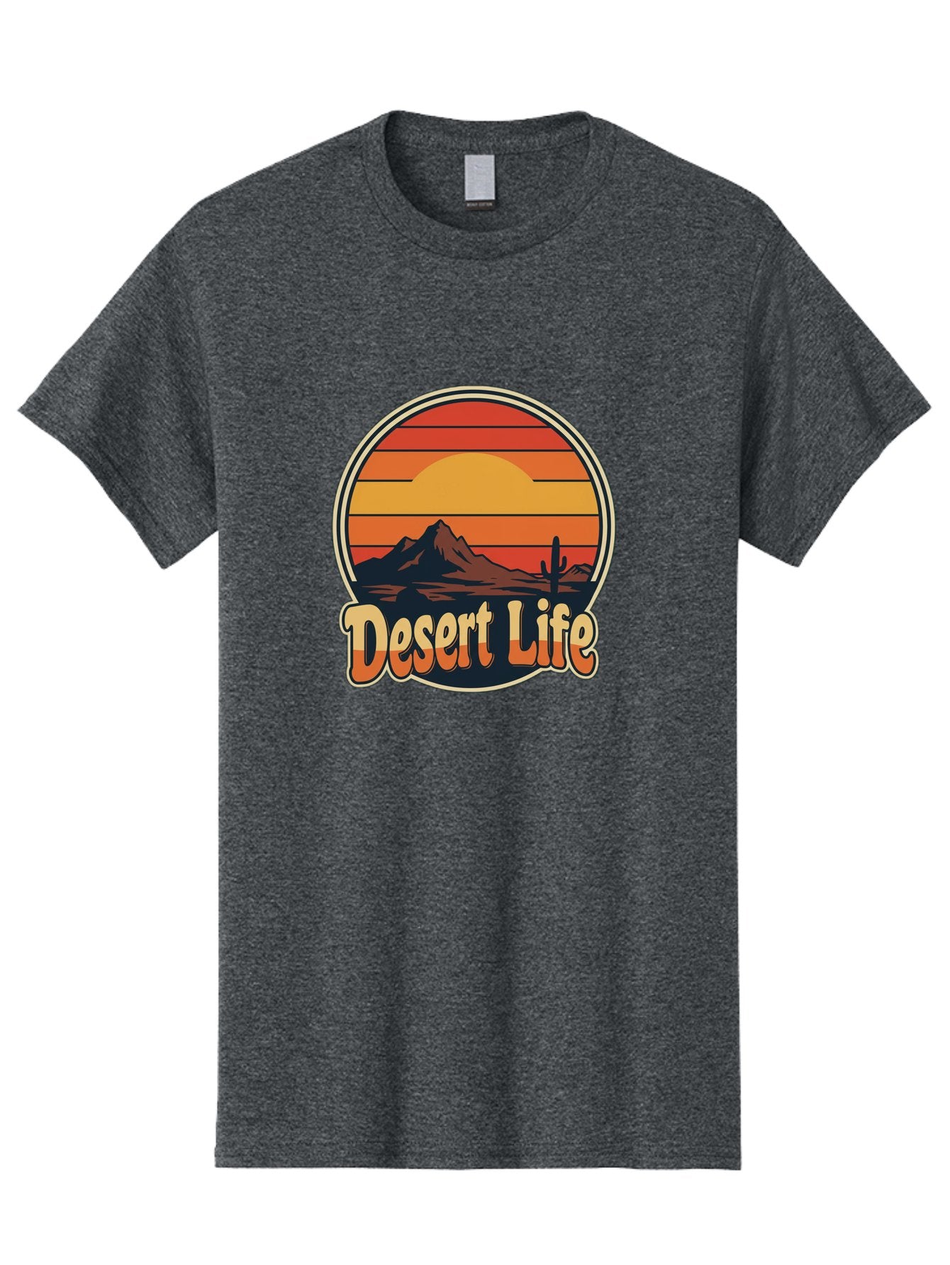 Desert-Life Men'S Graphic Tee, 100% Cotton, Comfortable Casual Summer Wear, Machine Washable, Desert Landscape, Sunset Scene, Mountainous Terrain, Cactus Silhouette, Vibrant Colors, Orange Hues, Desert Scenery, Mountain Peaks, Bac994 14
