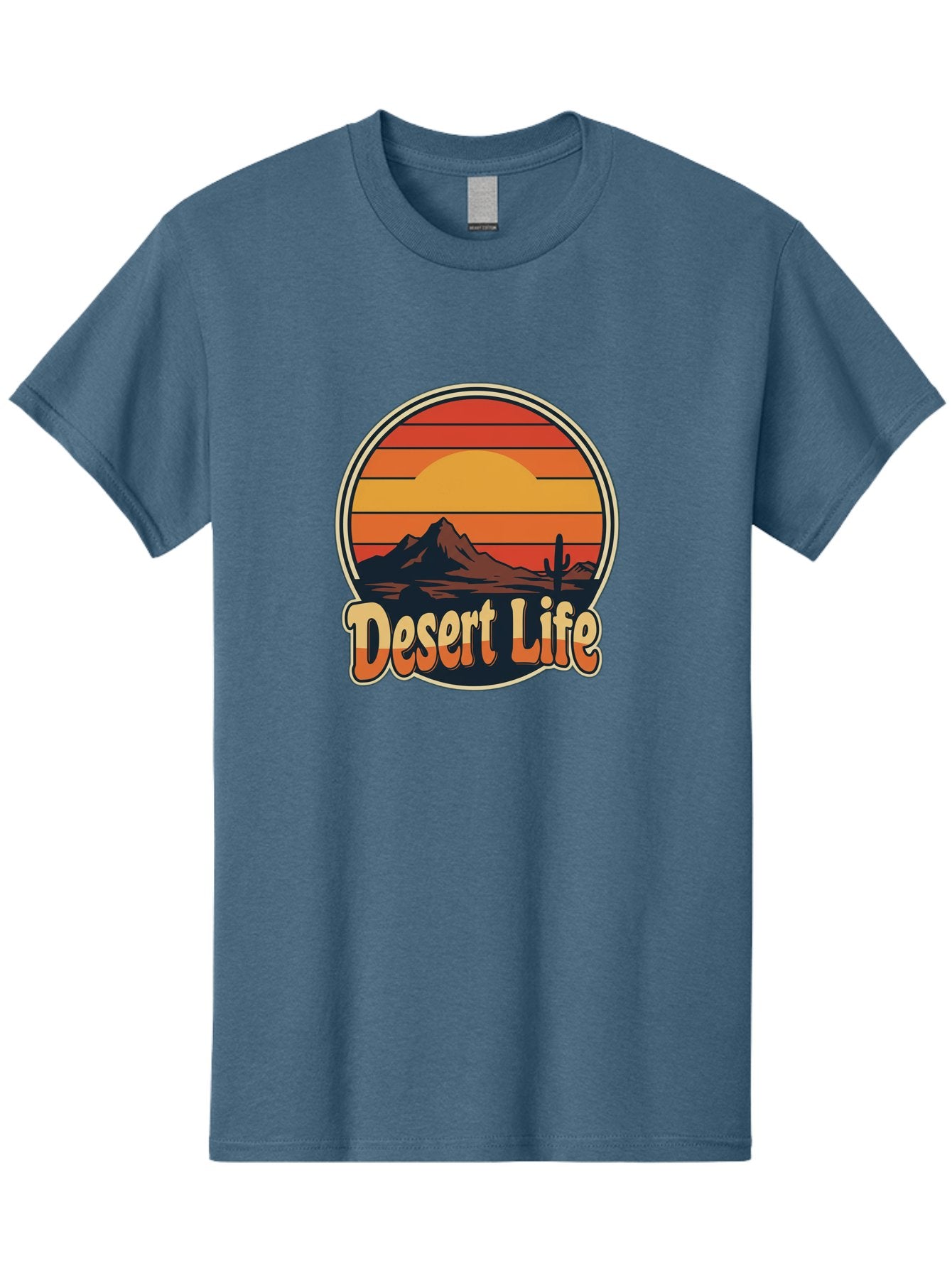 Desert-Life Men'S Graphic Tee, 100% Cotton, Comfortable Casual Summer Wear, Machine Washable, Desert Landscape, Sunset Scene, Mountainous Terrain, Cactus Silhouette, Vibrant Colors, Orange Hues, Desert Scenery, Mountain Peaks, Bac994 4