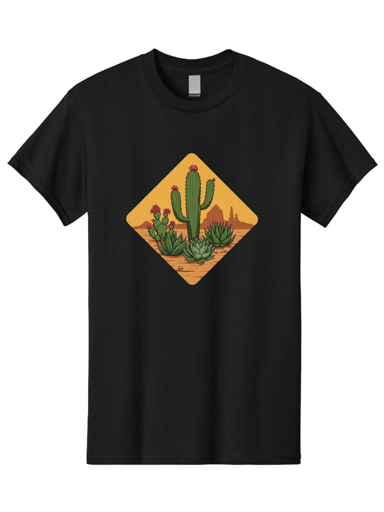 Desert-Succulents Men'S Graphic Tee, 100% Cotton, Comfortable Casual Summer Wear, Machine Washable, Desert Landscape, Cactus Plants, Succulents, Rocky Terrain, Arid Environment, Desert Flowers, Southwest Scenery, Dry Climate Bac995 5