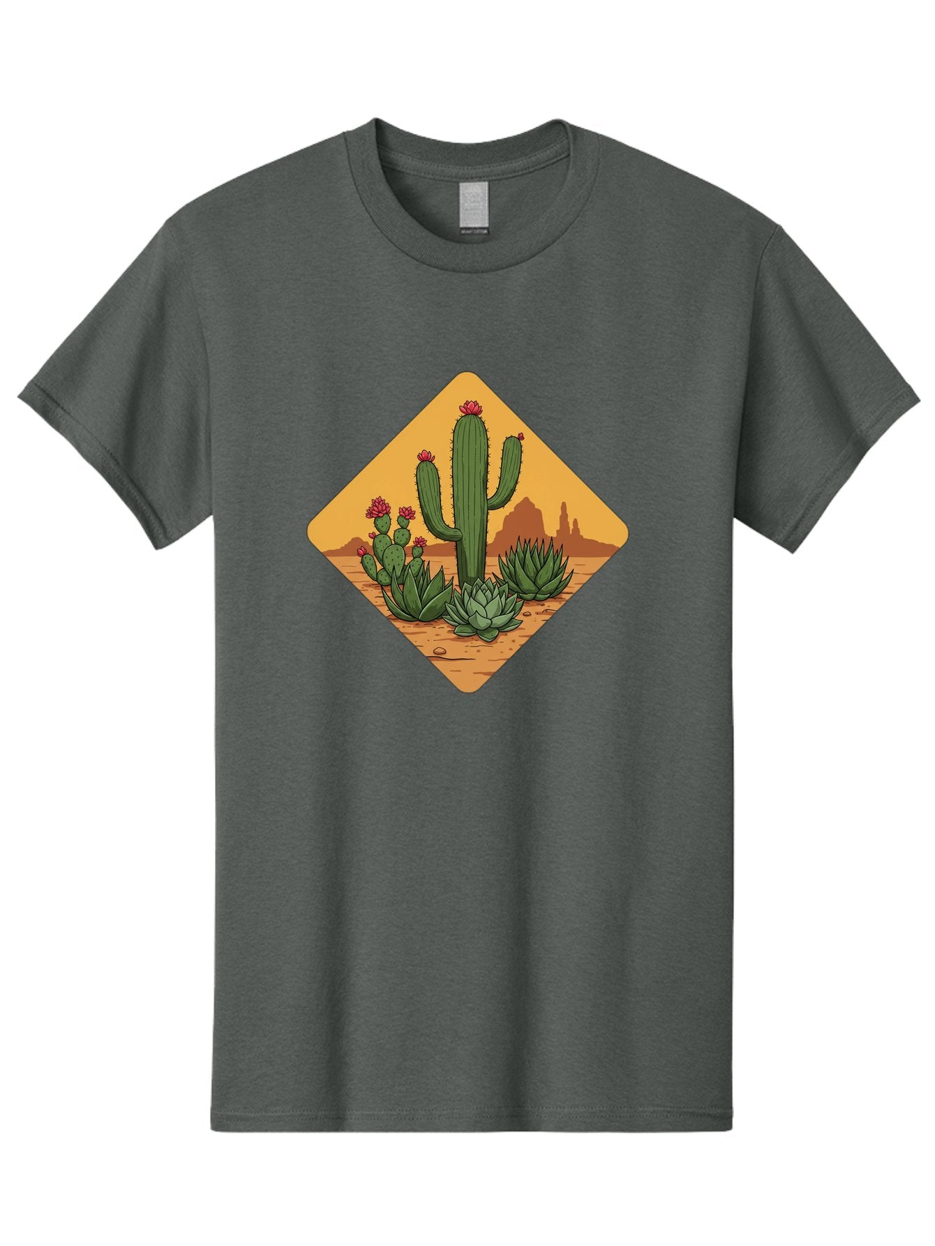 Desert-Succulents Men'S Graphic Tee, 100% Cotton, Comfortable Casual Summer Wear, Machine Washable, Desert Landscape, Cactus Plants, Succulents, Rocky Terrain, Arid Environment, Desert Flowers, Southwest Scenery, Dry Climate Bac995