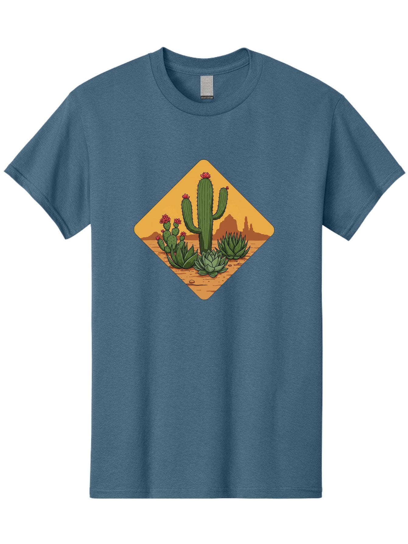 Desert-Succulents Men'S Graphic Tee, 100% Cotton, Comfortable Casual Summer Wear, Machine Washable, Desert Landscape, Cactus Plants, Succulents, Rocky Terrain, Arid Environment, Desert Flowers, Southwest Scenery, Dry Climate Bac995 6