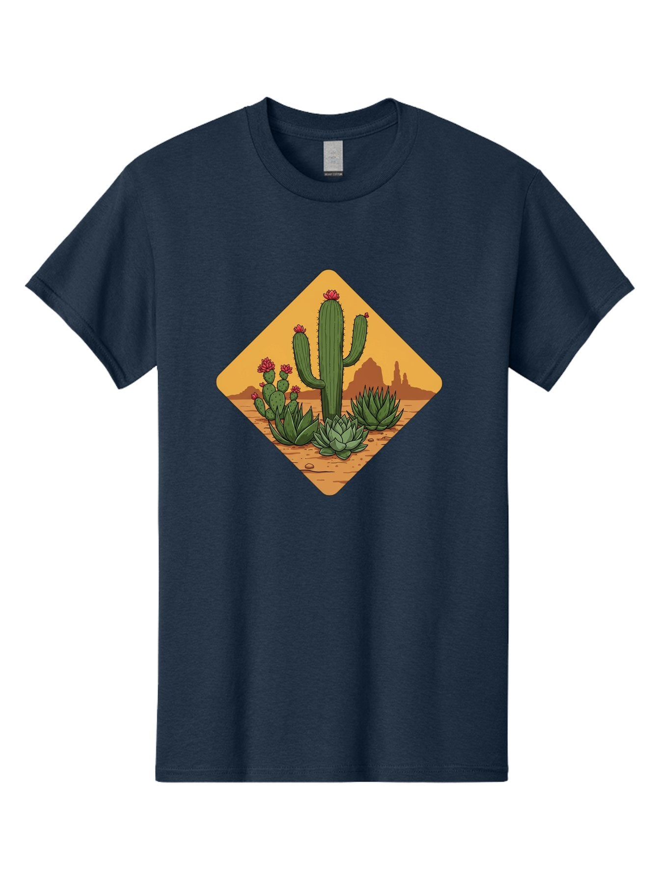 Desert-Succulents Men'S Graphic Tee, 100% Cotton, Comfortable Casual Summer Wear, Machine Washable, Desert Landscape, Cactus Plants, Succulents, Rocky Terrain, Arid Environment, Desert Flowers, Southwest Scenery, Dry Climate Bac995