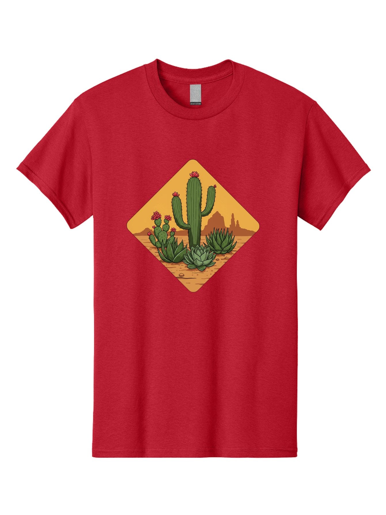 Desert-Succulents Men'S Graphic Tee, 100% Cotton, Comfortable Casual Summer Wear, Machine Washable, Desert Landscape, Cactus Plants, Succulents, Rocky Terrain, Arid Environment, Desert Flowers, Southwest Scenery, Dry Climate Bac995 3