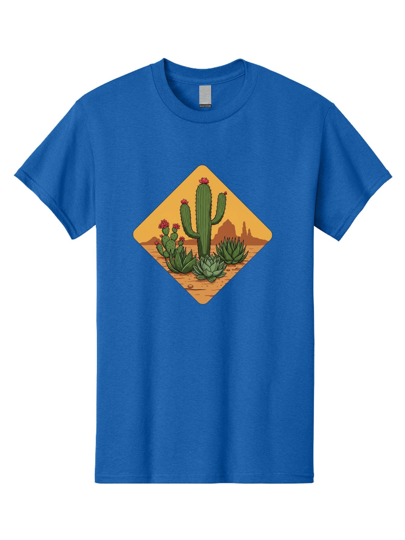 Desert-Succulents Men'S Graphic Tee, 100% Cotton, Comfortable Casual Summer Wear, Machine Washable, Desert Landscape, Cactus Plants, Succulents, Rocky Terrain, Arid Environment, Desert Flowers, Southwest Scenery, Dry Climate Bac995 4