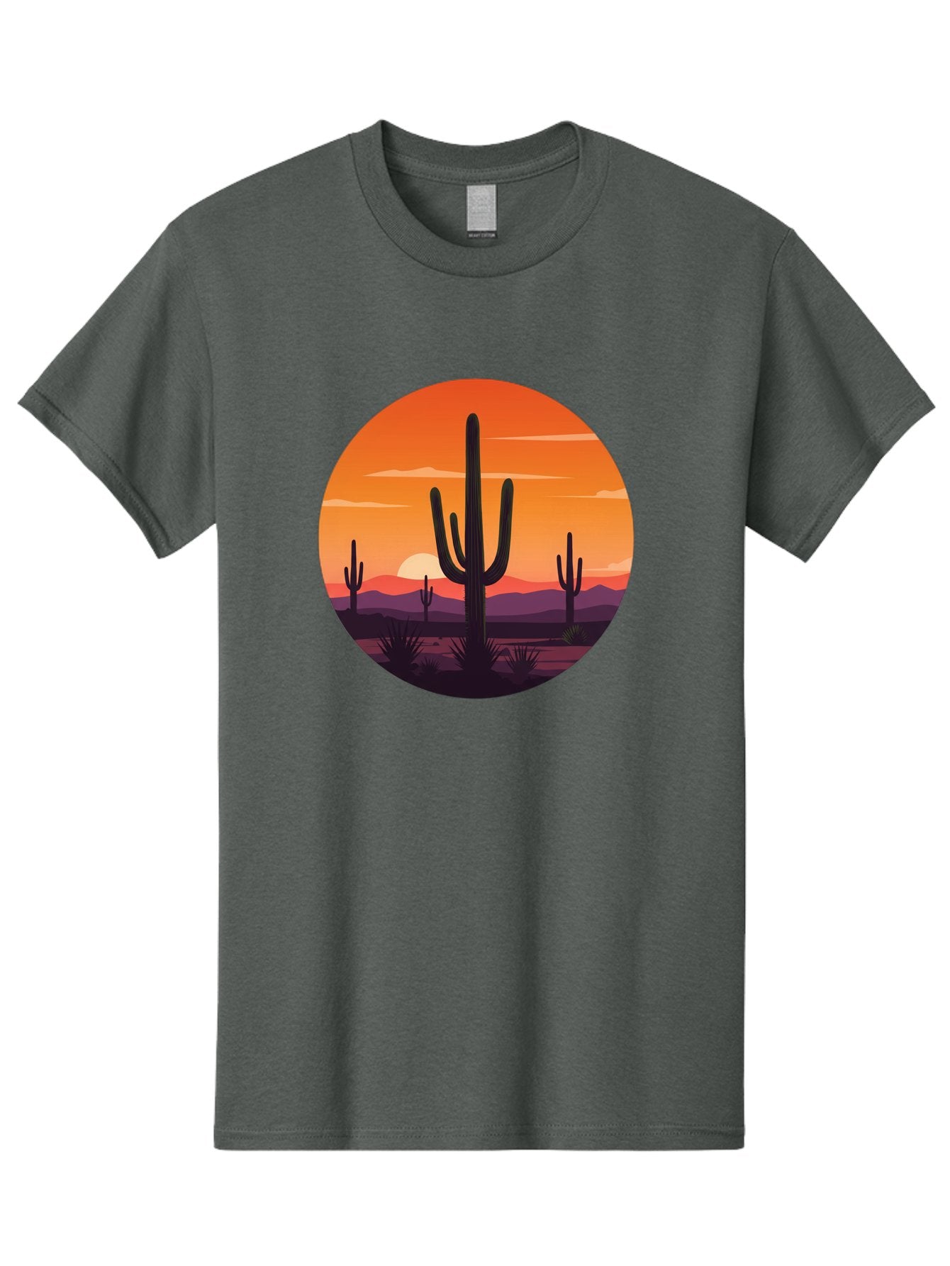 Desert-Sunset-1 Men'S Graphic Tee, 100% Cotton, Comfortable Casual Summer Wear, Machine Washable, Desert Landscape, Cactus Silhouette, Orange Sunset, Vibrant Colors, Serene Atmosphere, Natural Beauty, Outdoor Scenery, Majestic Mountains Bac996 9