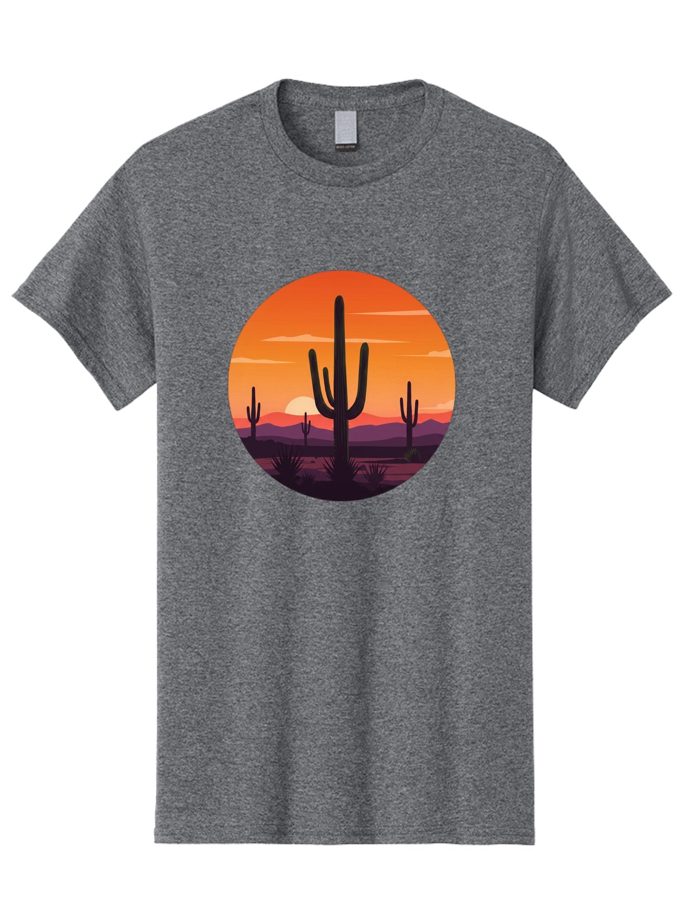 Desert-Sunset-1 Men'S Graphic Tee, 100% Cotton, Comfortable Casual Summer Wear, Machine Washable, Desert Landscape, Cactus Silhouette, Orange Sunset, Vibrant Colors, Serene Atmosphere, Natural Beauty, Outdoor Scenery, Majestic Mountains Bac996 15