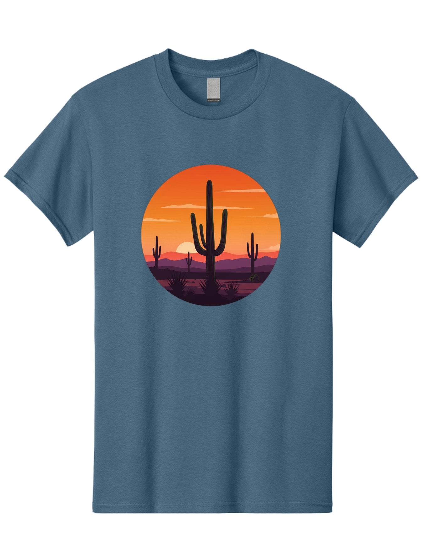 Desert-Sunset-1 Men'S Graphic Tee, 100% Cotton, Comfortable Casual Summer Wear, Machine Washable, Desert Landscape, Cactus Silhouette, Orange Sunset, Vibrant Colors, Serene Atmosphere, Natural Beauty, Outdoor Scenery, Majestic Mountains Bac996 11