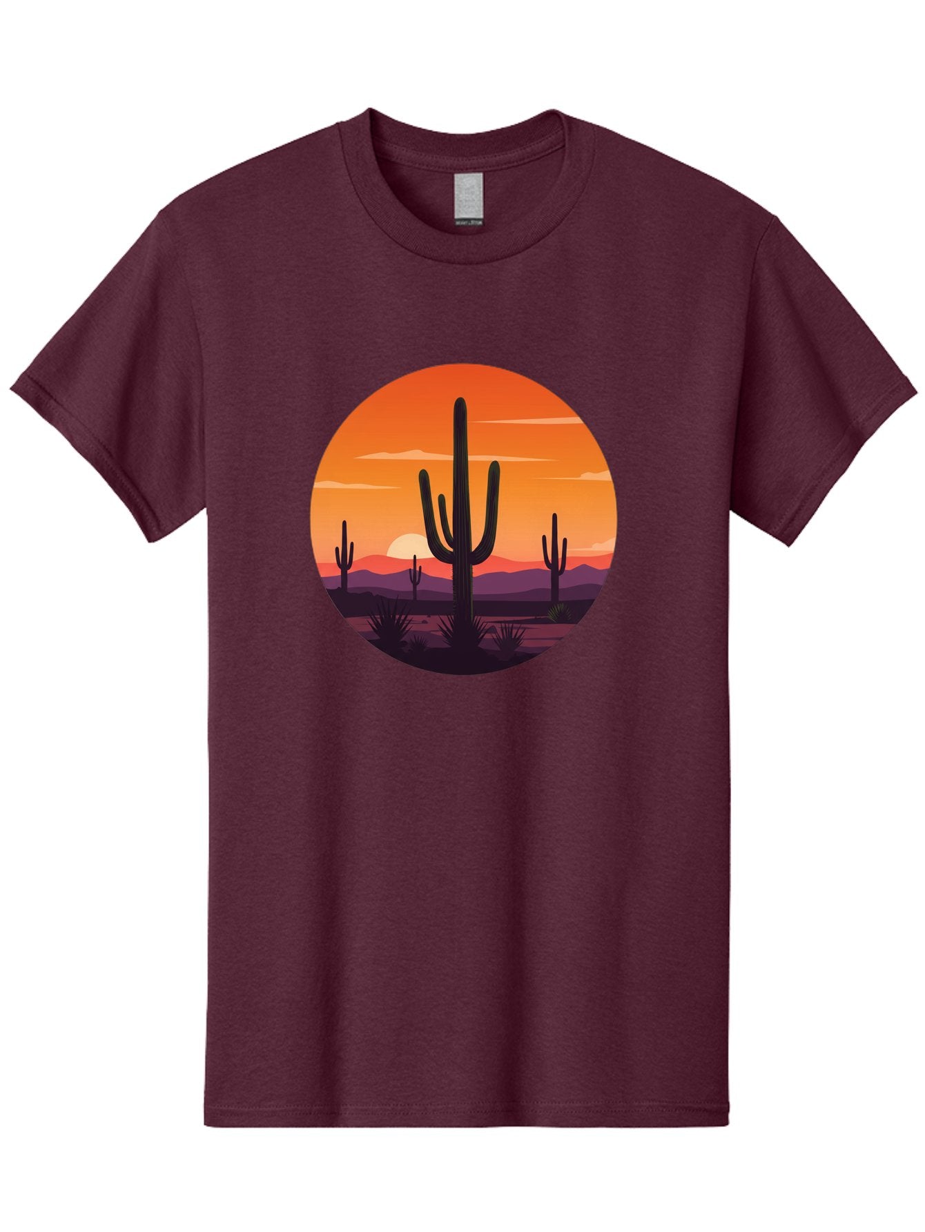 Desert-Sunset-1 Men'S Graphic Tee, 100% Cotton, Comfortable Casual Summer Wear, Machine Washable, Desert Landscape, Cactus Silhouette, Orange Sunset, Vibrant Colors, Serene Atmosphere, Natural Beauty, Outdoor Scenery, Majestic Mountains Bac996 4