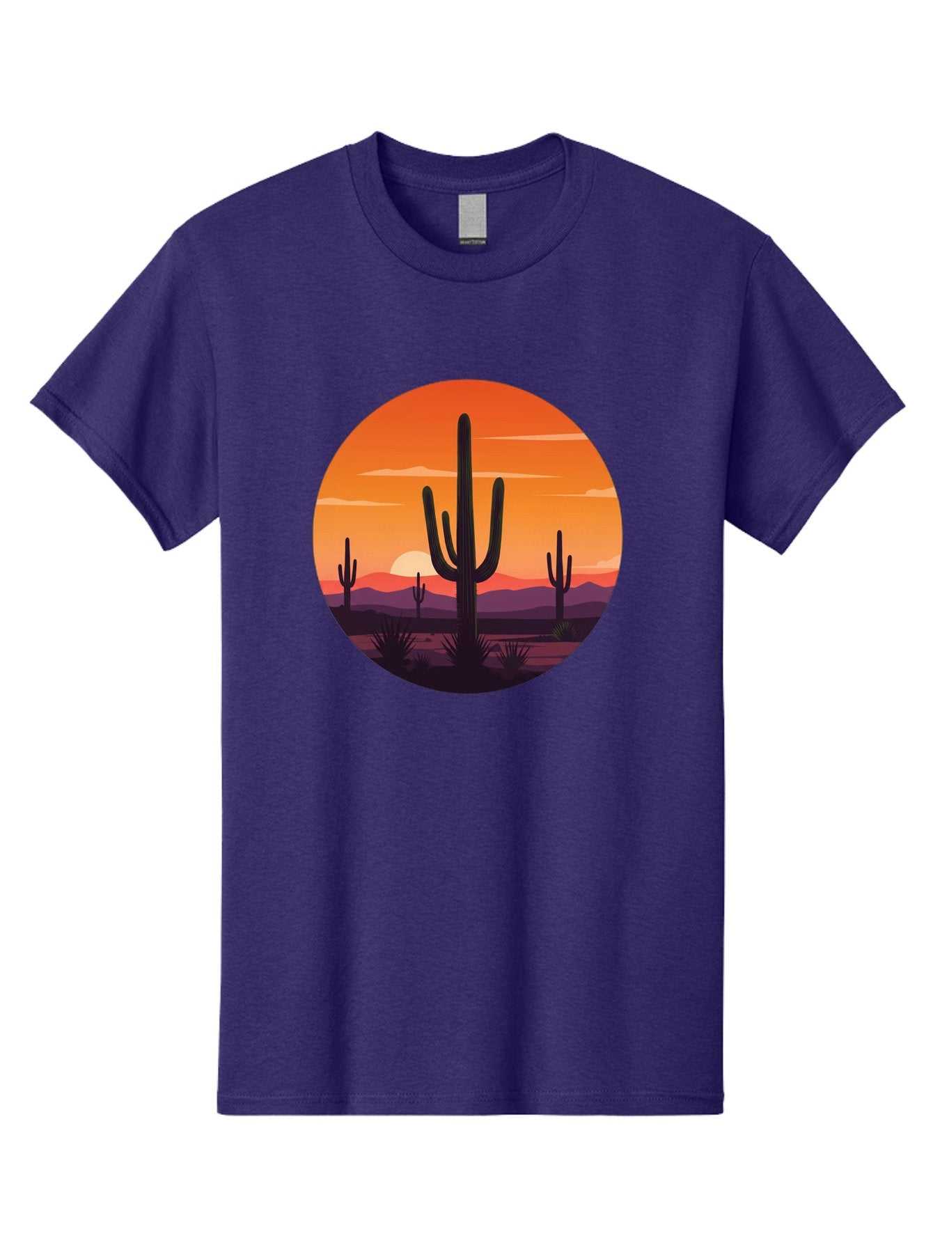 Desert-Sunset-1 Men'S Graphic Tee, 100% Cotton, Comfortable Casual Summer Wear, Machine Washable, Desert Landscape, Cactus Silhouette, Orange Sunset, Vibrant Colors, Serene Atmosphere, Natural Beauty, Outdoor Scenery, Majestic Mountains Bac996 3