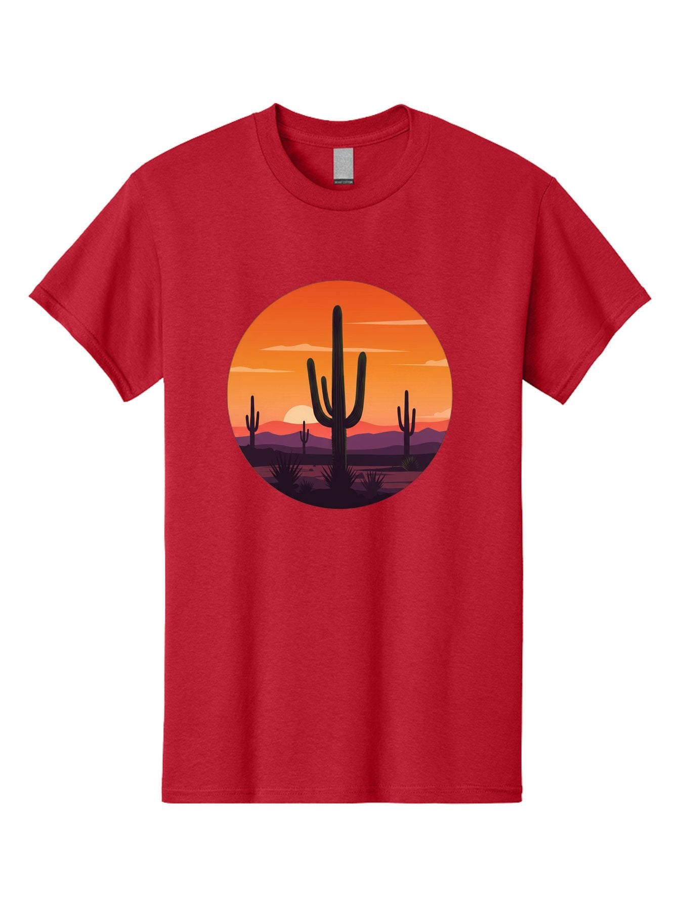 Desert-Sunset-1 Men'S Graphic Tee, 100% Cotton, Comfortable Casual Summer Wear, Machine Washable, Desert Landscape, Cactus Silhouette, Orange Sunset, Vibrant Colors, Serene Atmosphere, Natural Beauty, Outdoor Scenery, Majestic Mountains Bac996 5
