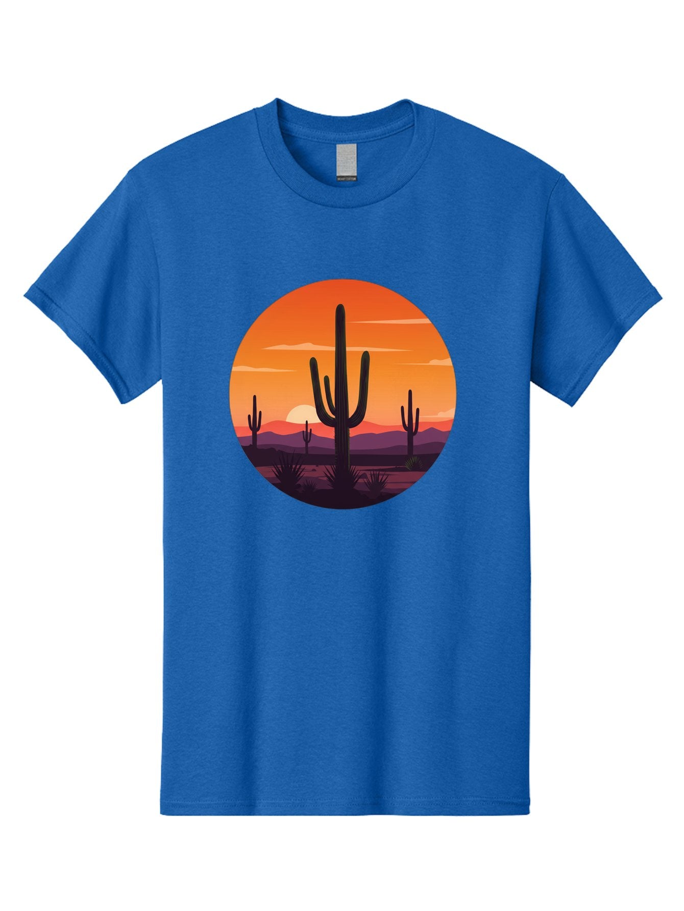 Desert-Sunset-1 Men'S Graphic Tee, 100% Cotton, Comfortable Casual Summer Wear, Machine Washable, Desert Landscape, Cactus Silhouette, Orange Sunset, Vibrant Colors, Serene Atmosphere, Natural Beauty, Outdoor Scenery, Majestic Mountains Bac996 12