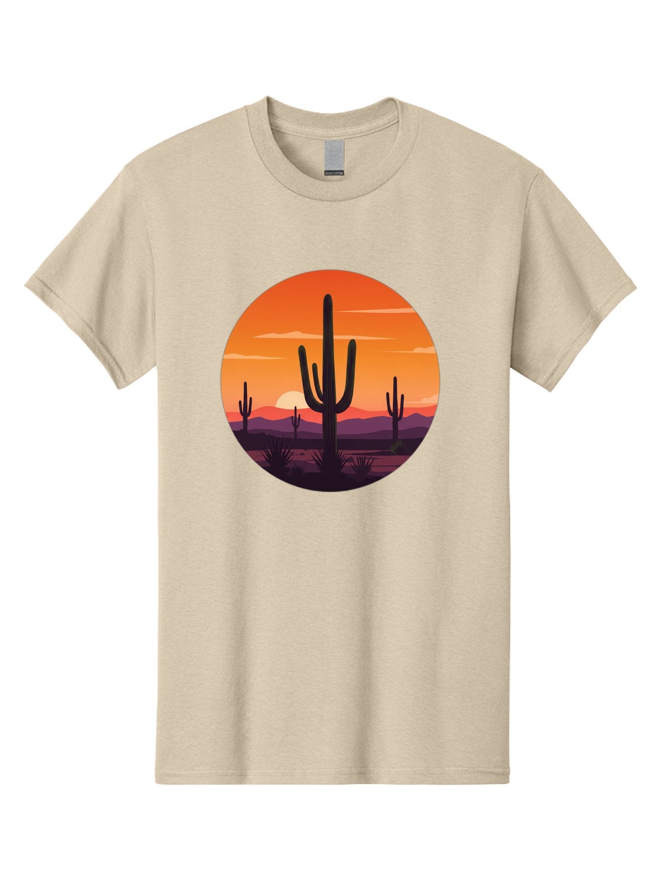 Desert-Sunset-1 Men'S Graphic Tee, 100% Cotton, Comfortable Casual Summer Wear, Machine Washable, Desert Landscape, Cactus Silhouette, Orange Sunset, Vibrant Colors, Serene Atmosphere, Natural Beauty, Outdoor Scenery, Majestic Mountains Bac996 14