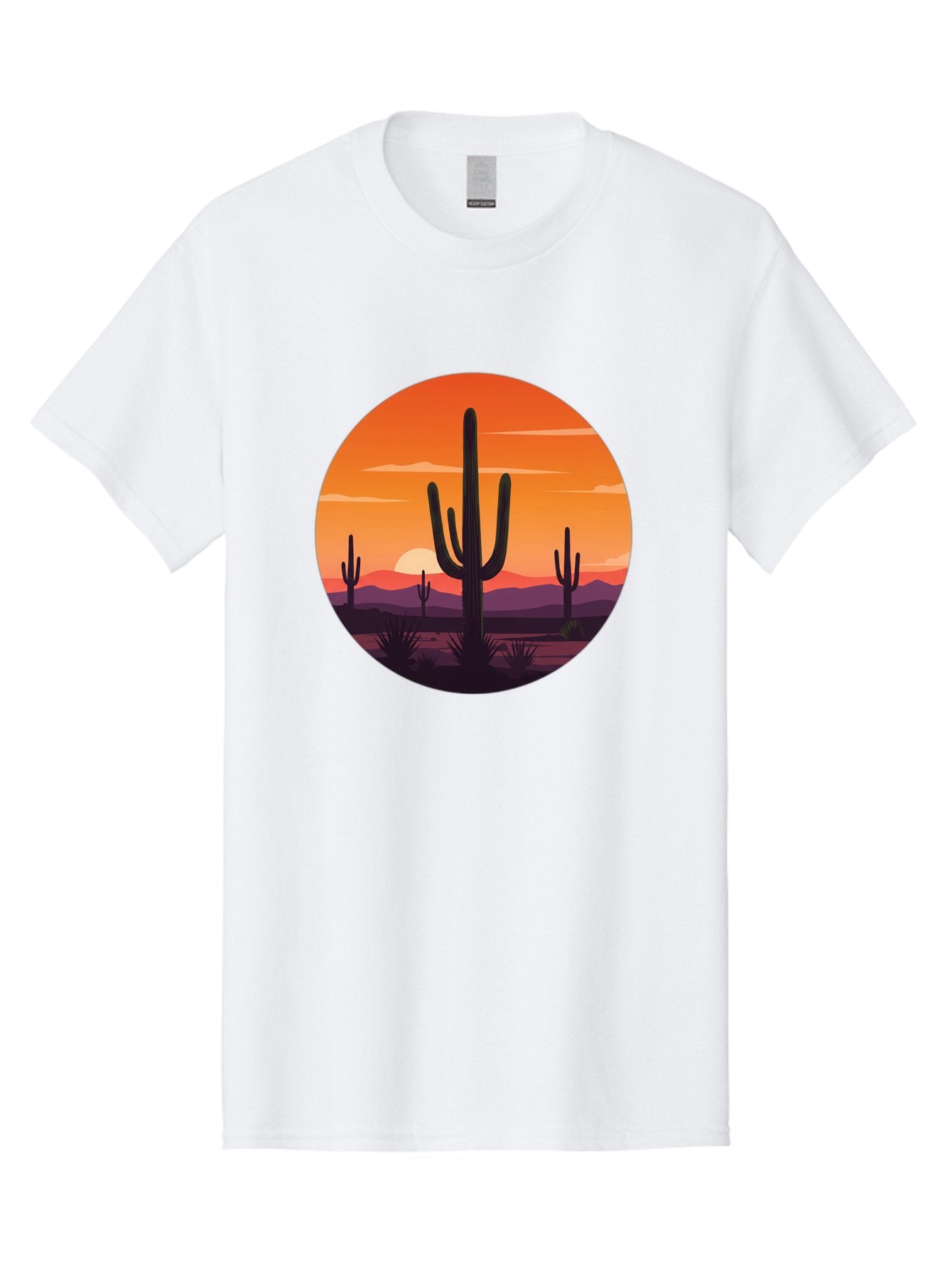 Desert-Sunset-1 Men'S Graphic Tee, 100% Cotton, Comfortable Casual Summer Wear, Machine Washable, Desert Landscape, Cactus Silhouette, Orange Sunset, Vibrant Colors, Serene Atmosphere, Natural Beauty, Outdoor Scenery, Majestic Mountains Bac996 6