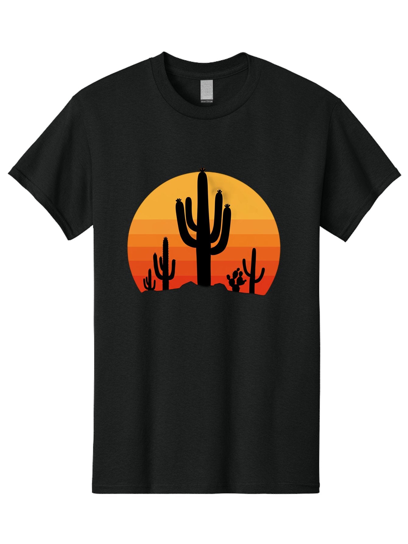 Desert-Sunset Men'S Graphic Tee, 100% Cotton, Comfortable Casual Summer Wear, Machine Washable, Desert Landscape, Cactus Silhouette, Sunset Colors, Orange Gradient, Warm Tones, Arid Scenery, Natural Beauty Bac997 7