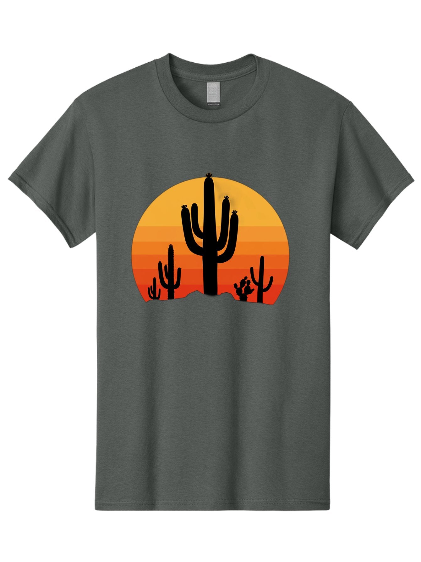 Desert-Sunset Men'S Graphic Tee, 100% Cotton, Comfortable Casual Summer Wear, Machine Washable, Desert Landscape, Cactus Silhouette, Sunset Colors, Orange Gradient, Warm Tones, Arid Scenery, Natural Beauty Bac997 15
