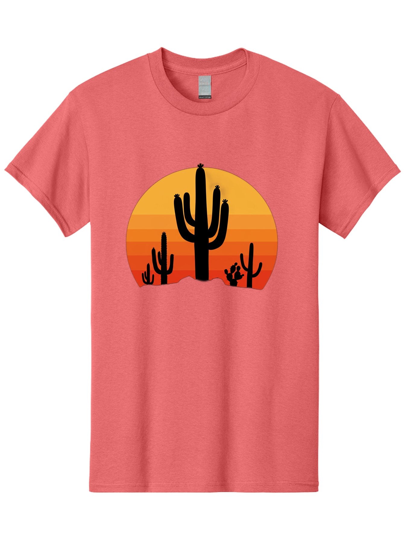 Desert-Sunset Men'S Graphic Tee, 100% Cotton, Comfortable Casual Summer Wear, Machine Washable, Desert Landscape, Cactus Silhouette, Sunset Colors, Orange Gradient, Warm Tones, Arid Scenery, Natural Beauty Bac997 4