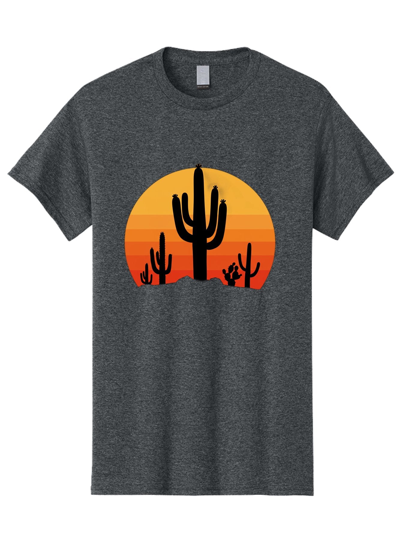 Desert-Sunset Men'S Graphic Tee, 100% Cotton, Comfortable Casual Summer Wear, Machine Washable, Desert Landscape, Cactus Silhouette, Sunset Colors, Orange Gradient, Warm Tones, Arid Scenery, Natural Beauty Bac997 13
