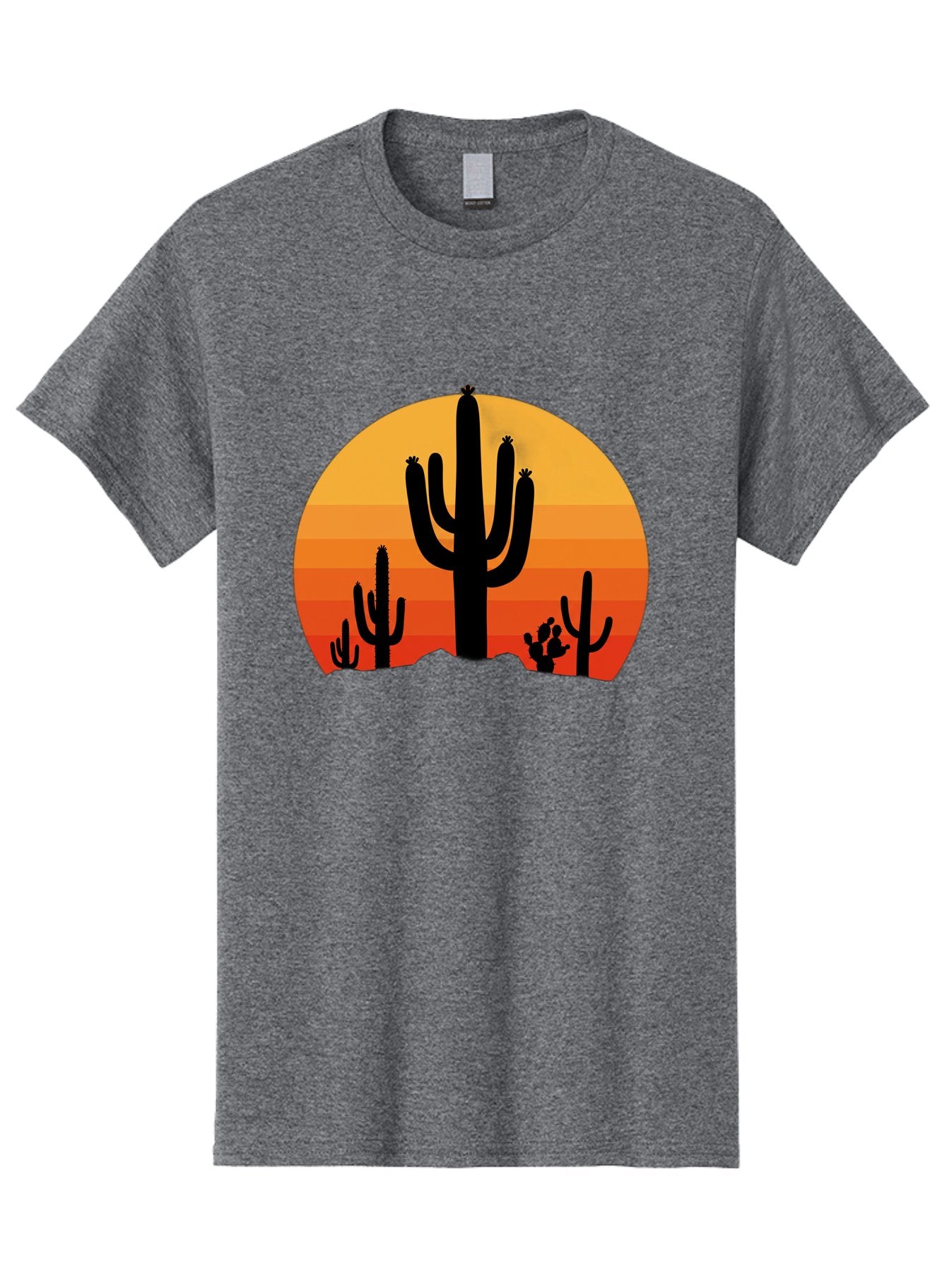Desert-Sunset Men'S Graphic Tee, 100% Cotton, Comfortable Casual Summer Wear, Machine Washable, Desert Landscape, Cactus Silhouette, Sunset Colors, Orange Gradient, Warm Tones, Arid Scenery, Natural Beauty Bac997 5
