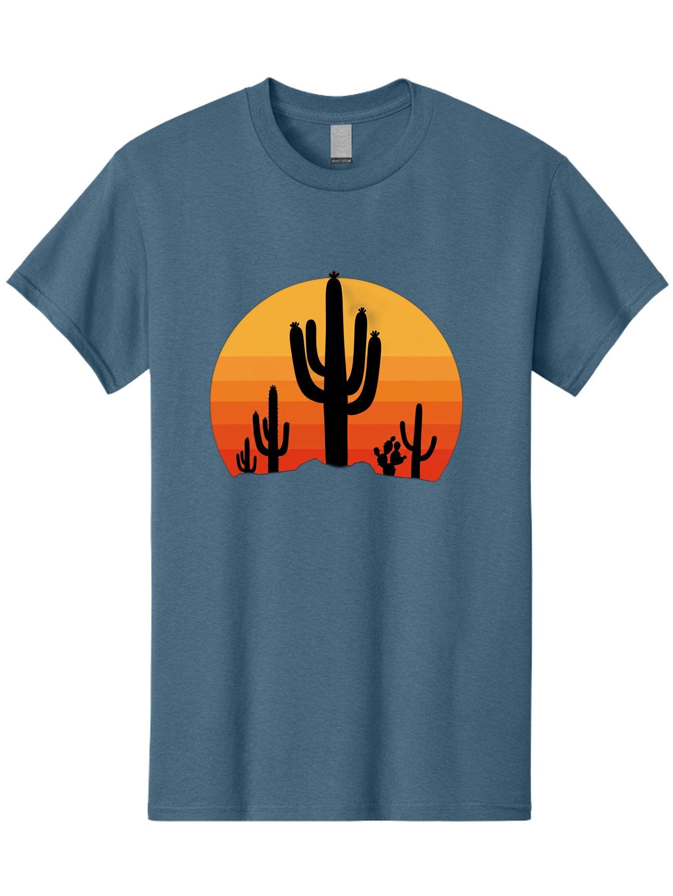 Desert-Sunset Men'S Graphic Tee, 100% Cotton, Comfortable Casual Summer Wear, Machine Washable, Desert Landscape, Cactus Silhouette, Sunset Colors, Orange Gradient, Warm Tones, Arid Scenery, Natural Beauty Bac997 6