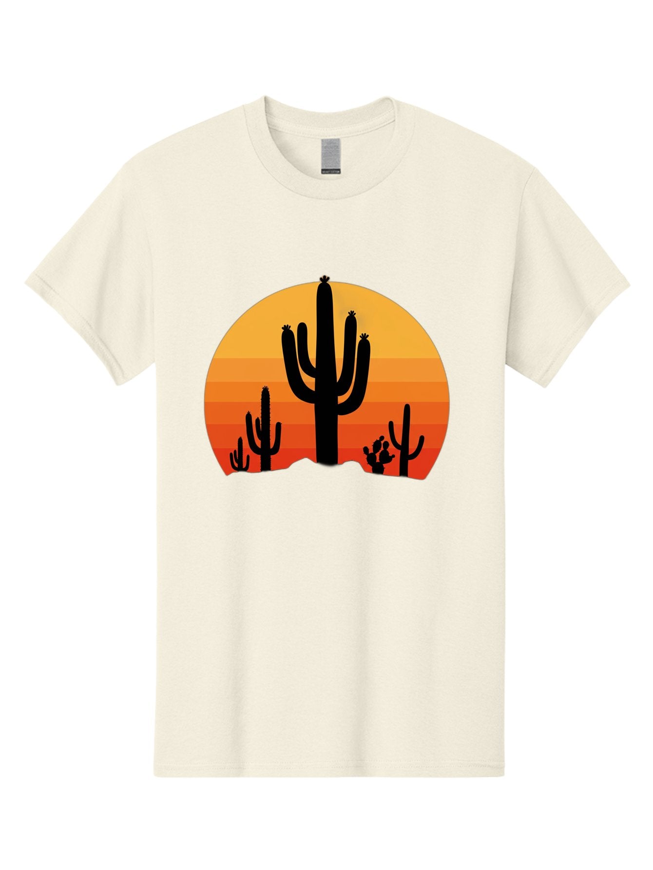 Desert-Sunset Men'S Graphic Tee, 100% Cotton, Comfortable Casual Summer Wear, Machine Washable, Desert Landscape, Cactus Silhouette, Sunset Colors, Orange Gradient, Warm Tones, Arid Scenery, Natural Beauty Bac997 12