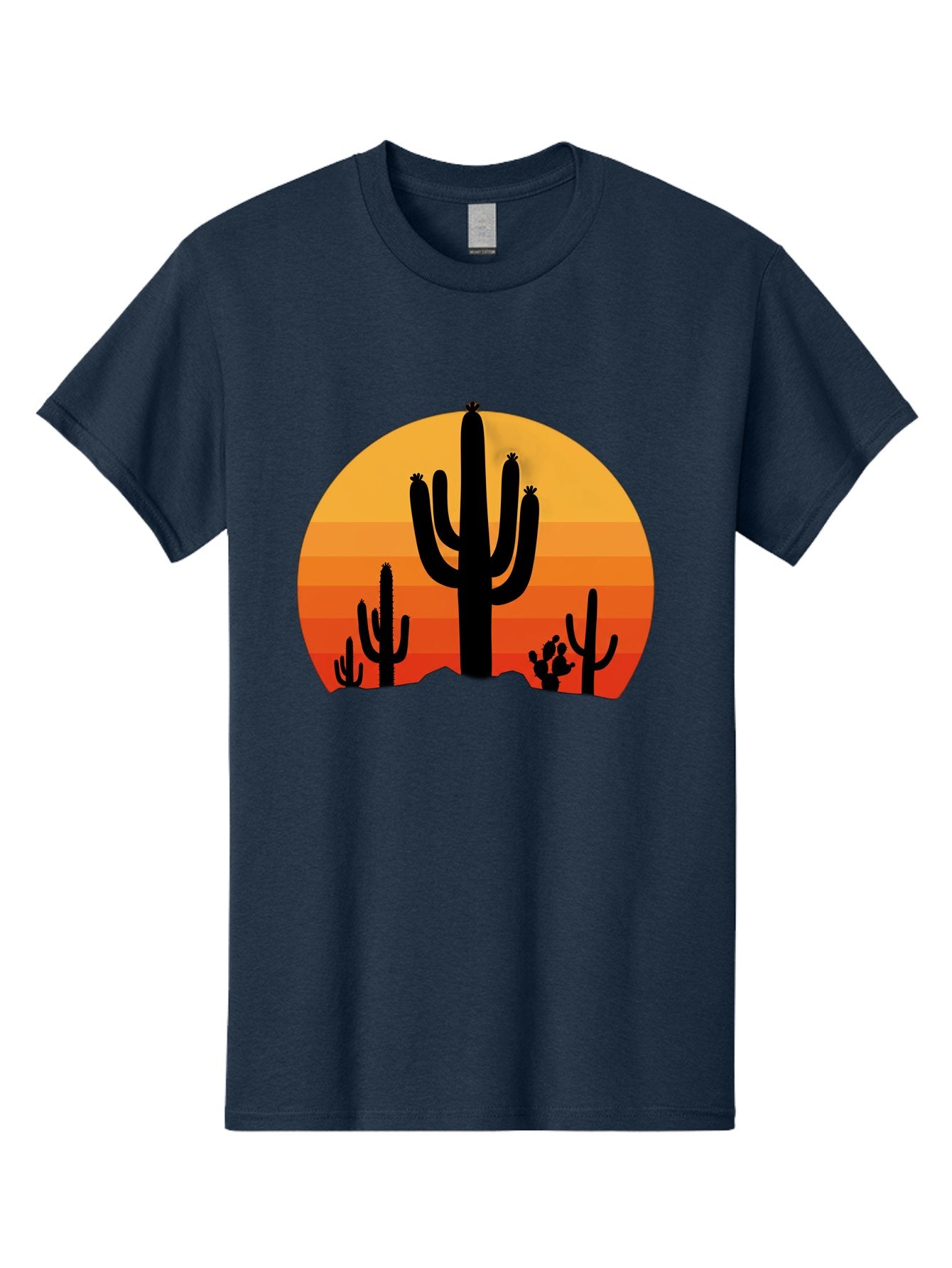 Desert-Sunset Men'S Graphic Tee, 100% Cotton, Comfortable Casual Summer Wear, Machine Washable, Desert Landscape, Cactus Silhouette, Sunset Colors, Orange Gradient, Warm Tones, Arid Scenery, Natural Beauty Bac997 8