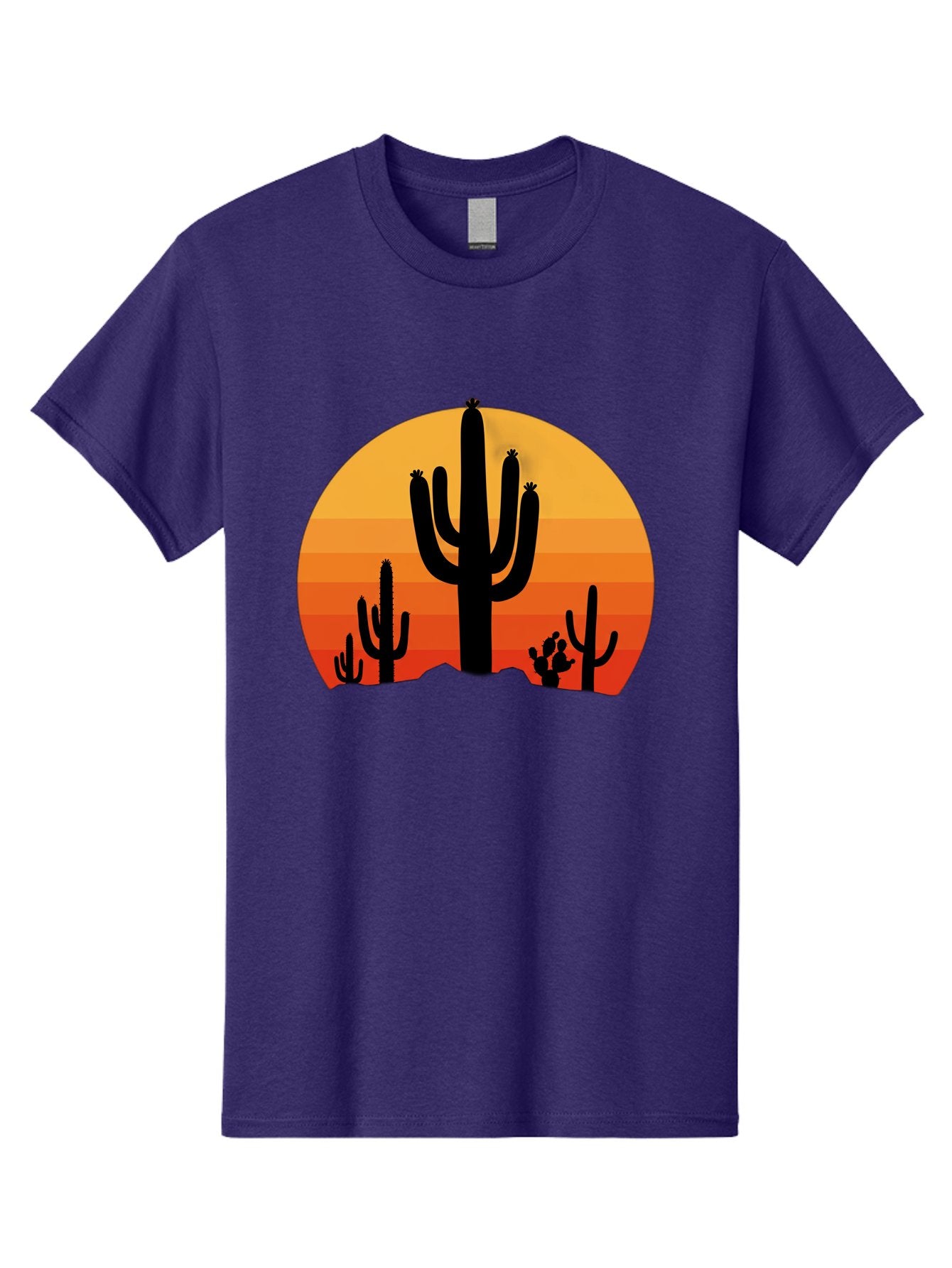 Desert-Sunset Men'S Graphic Tee, 100% Cotton, Comfortable Casual Summer Wear, Machine Washable, Desert Landscape, Cactus Silhouette, Sunset Colors, Orange Gradient, Warm Tones, Arid Scenery, Natural Beauty Bac997 10