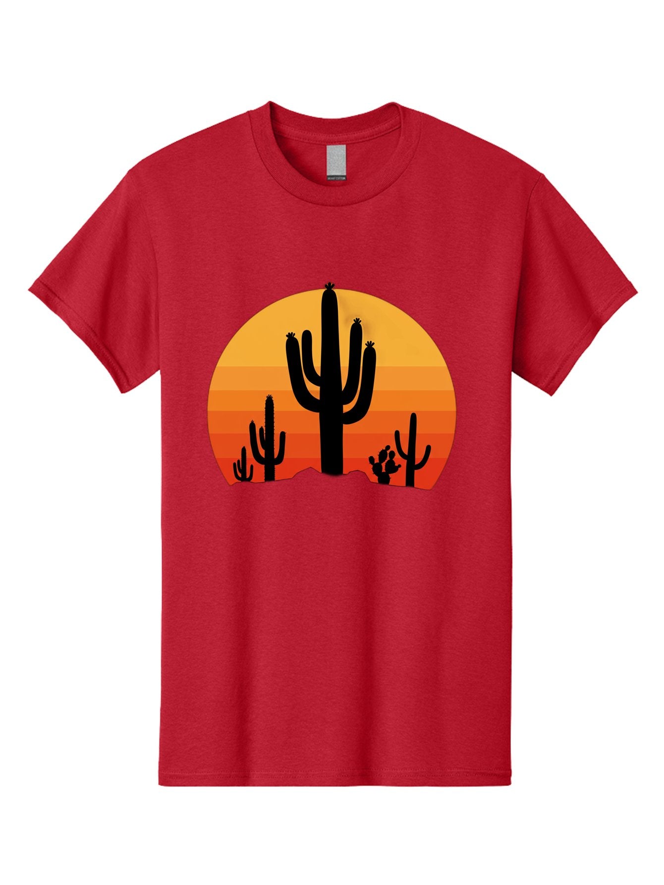 Desert-Sunset Men'S Graphic Tee, 100% Cotton, Comfortable Casual Summer Wear, Machine Washable, Desert Landscape, Cactus Silhouette, Sunset Colors, Orange Gradient, Warm Tones, Arid Scenery, Natural Beauty Bac997 14