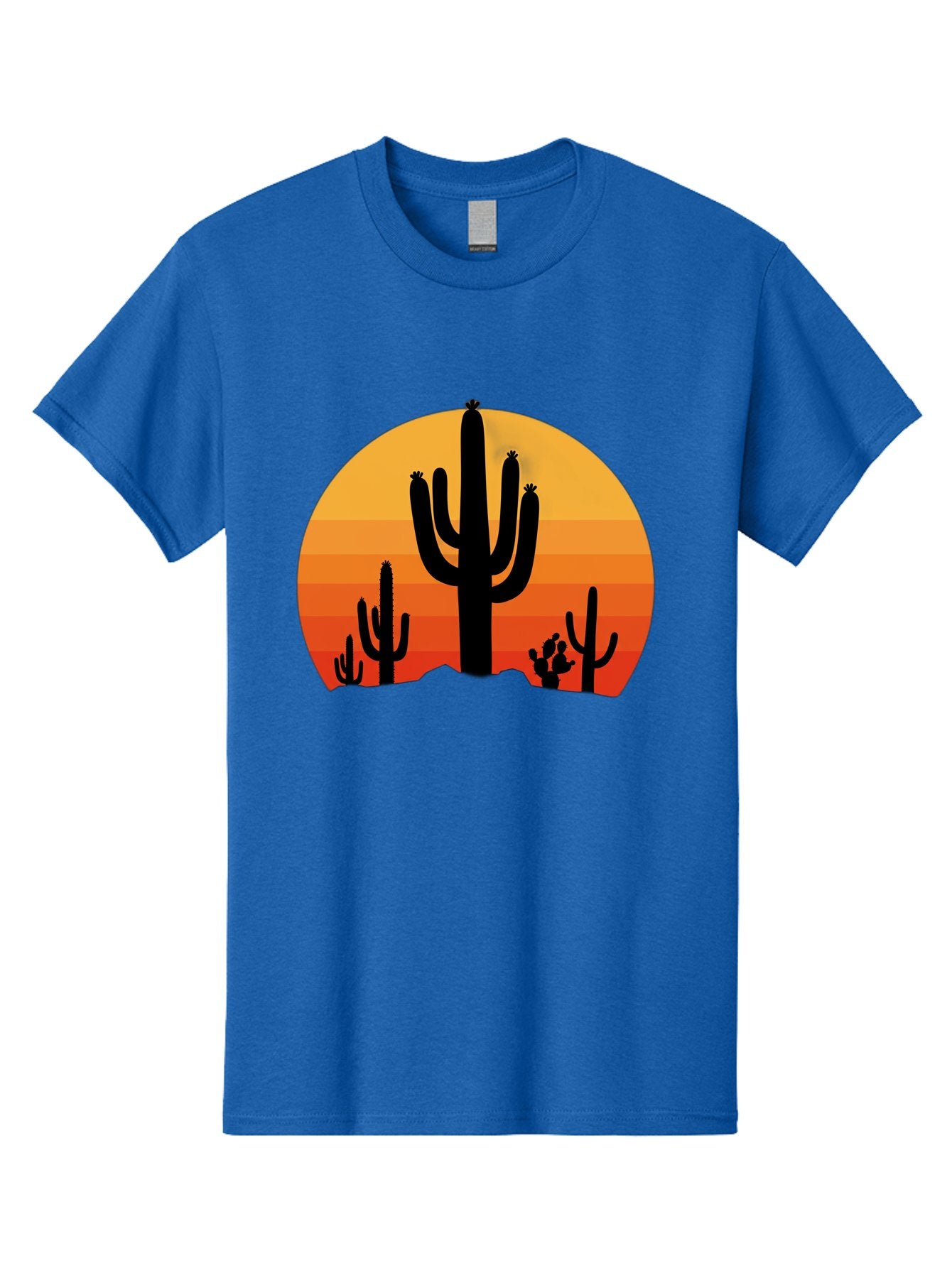 Desert-Sunset Men'S Graphic Tee, 100% Cotton, Comfortable Casual Summer Wear, Machine Washable, Desert Landscape, Cactus Silhouette, Sunset Colors, Orange Gradient, Warm Tones, Arid Scenery, Natural Beauty Bac997 3