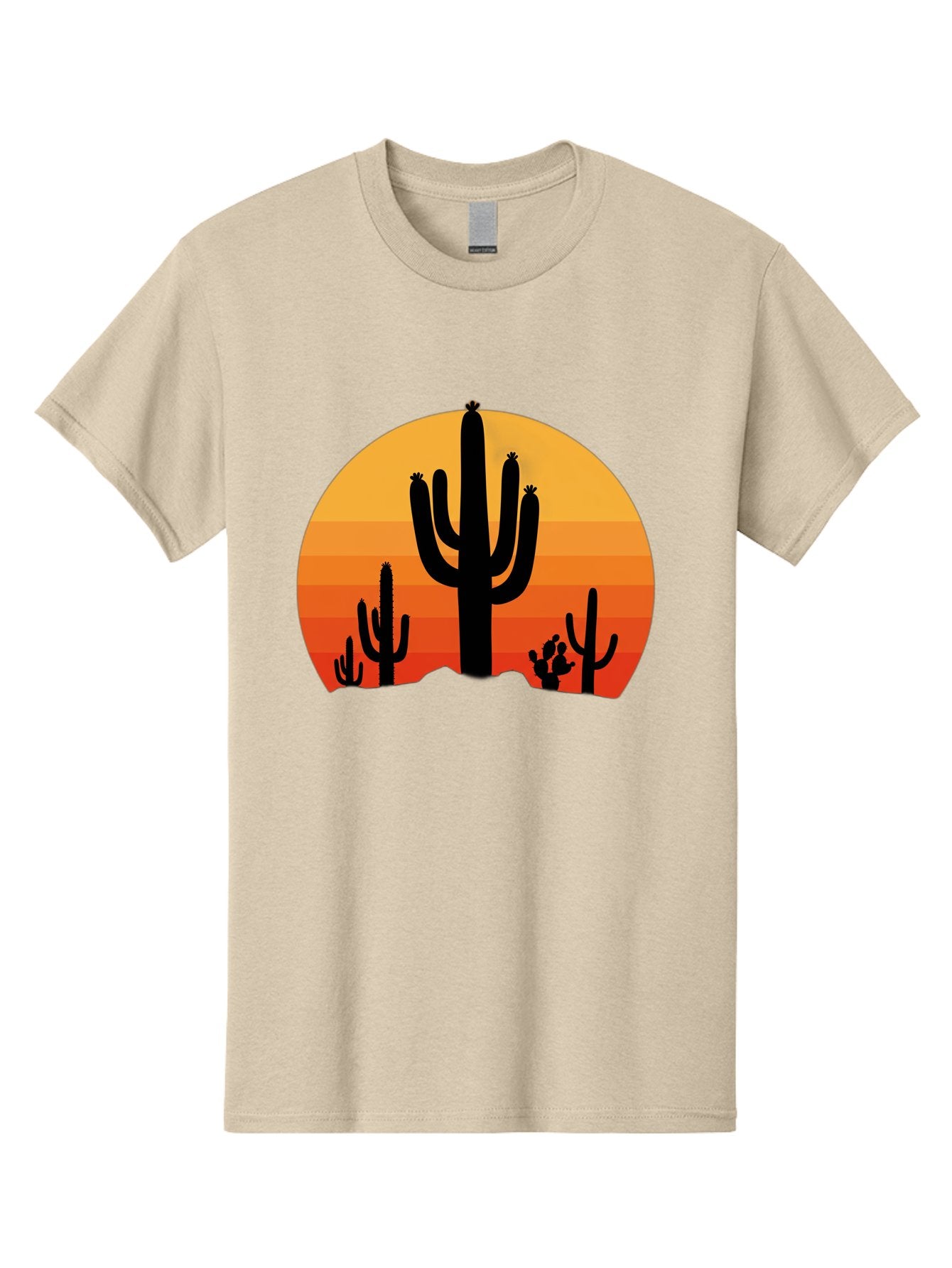 Desert-Sunset Men'S Graphic Tee, 100% Cotton, Comfortable Casual Summer Wear, Machine Washable, Desert Landscape, Cactus Silhouette, Sunset Colors, Orange Gradient, Warm Tones, Arid Scenery, Natural Beauty Bac997 11
