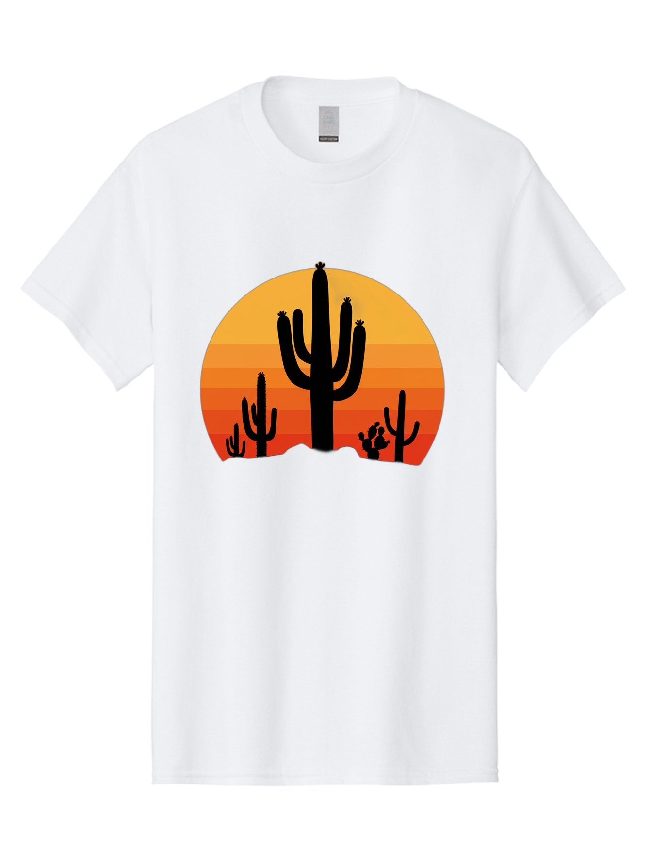 Desert-Sunset Men'S Graphic Tee, 100% Cotton, Comfortable Casual Summer Wear, Machine Washable, Desert Landscape, Cactus Silhouette, Sunset Colors, Orange Gradient, Warm Tones, Arid Scenery, Natural Beauty Bac997 9