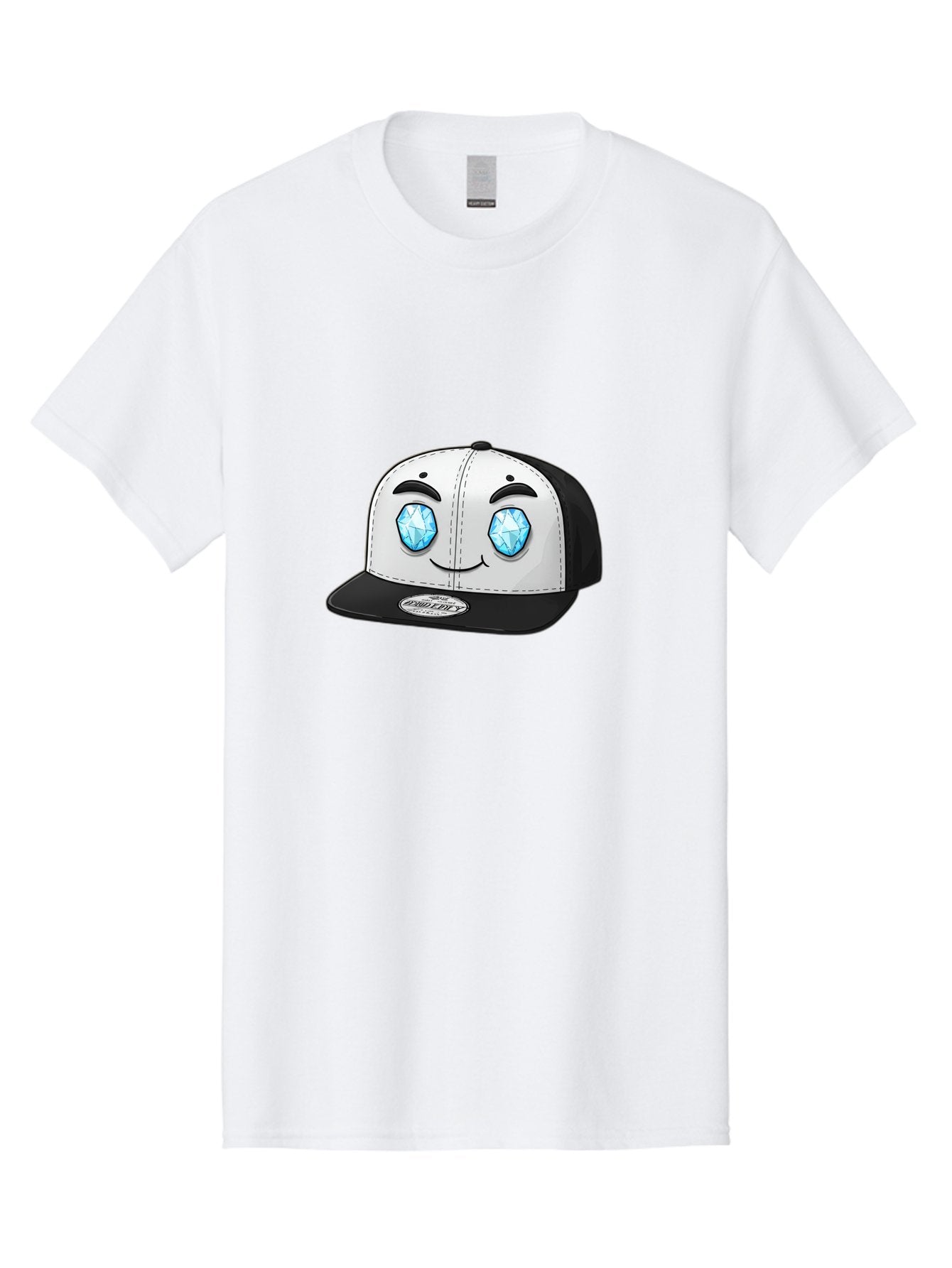 Diamond-Eyes-Cap Men'S Graphic Tee, 100% Cotton, Comfortable Casual Summer Wear, Machine Washable, Cartoon Hat, Black And White Cap, Diamond Eyes, Smiling Face, Streetwear Fashion, Urban Style, Cool Accessories, Trendy Clothing Bac998