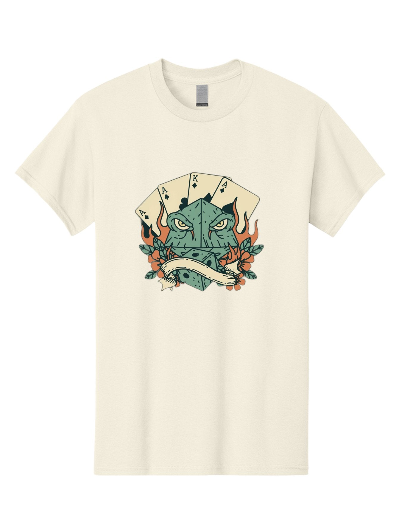 Dice-Face-With-Playing-Cards Men'S Graphic Tee, 100% Cotton, Comfortable Casual Summer Wear, Machine Washable, Dice With Face, Playing Cards, Tattoo Art, Dice Tattoo, Playing Card Tattoo, Lucky Dice, Vibrant Design, Creative Artwork, Bac999