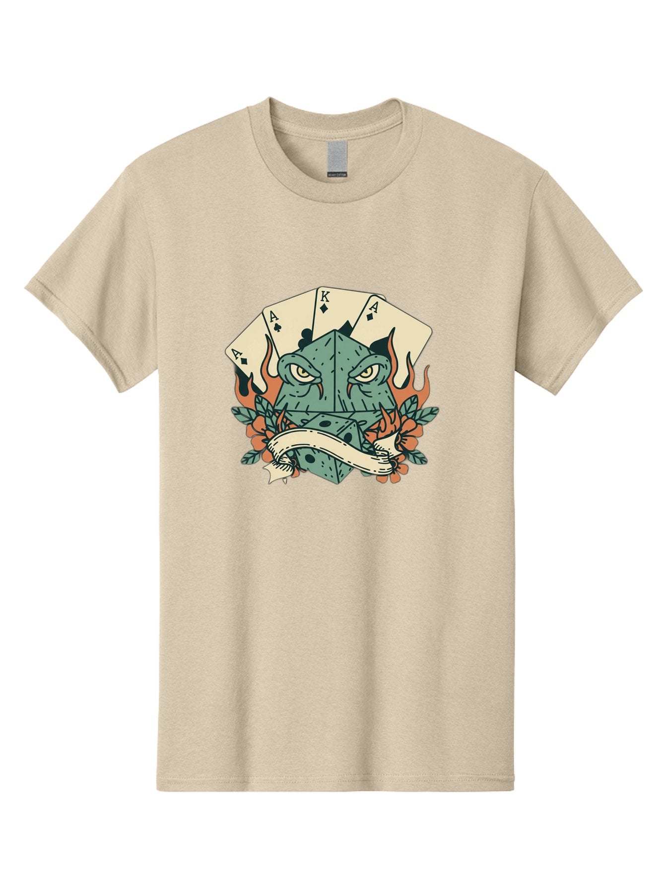 Dice-Face-With-Playing-Cards Men'S Graphic Tee, 100% Cotton, Comfortable Casual Summer Wear, Machine Washable, Dice With Face, Playing Cards, Tattoo Art, Dice Tattoo, Playing Card Tattoo, Lucky Dice, Vibrant Design, Creative Artwork, Bac999 6