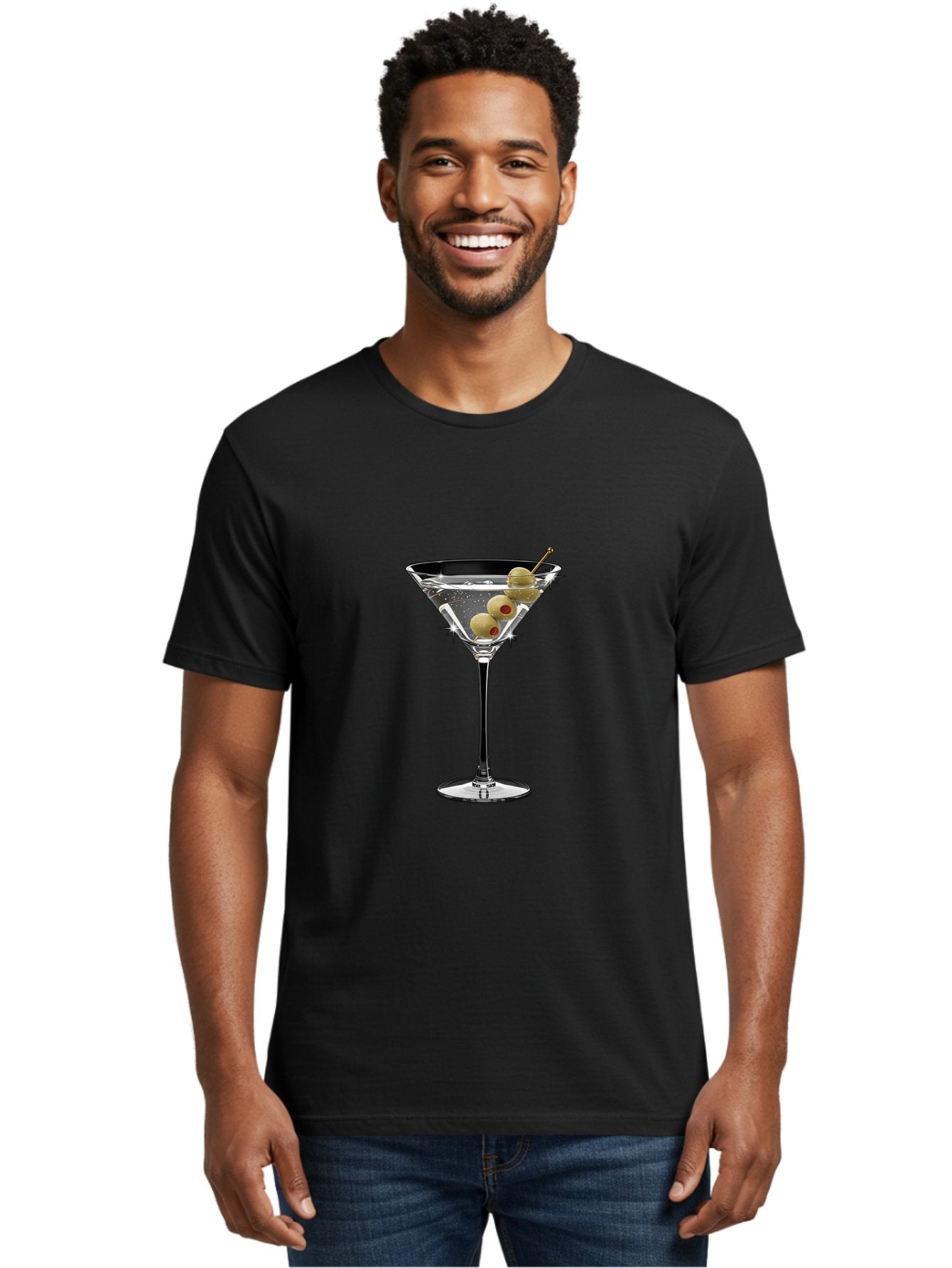 Dirty-Martini-1 Men'S Graphic Tee, 100% Cotton, Comfortable Casual Summer Wear, Machine Washable, Martini Glass, Signature Cocktail, Gin Martini, Dry Martini, Chilled Drink, Green Olives, Red Pimento, Cocktail Party, Sophisticated, Elegant, Bad000 16
