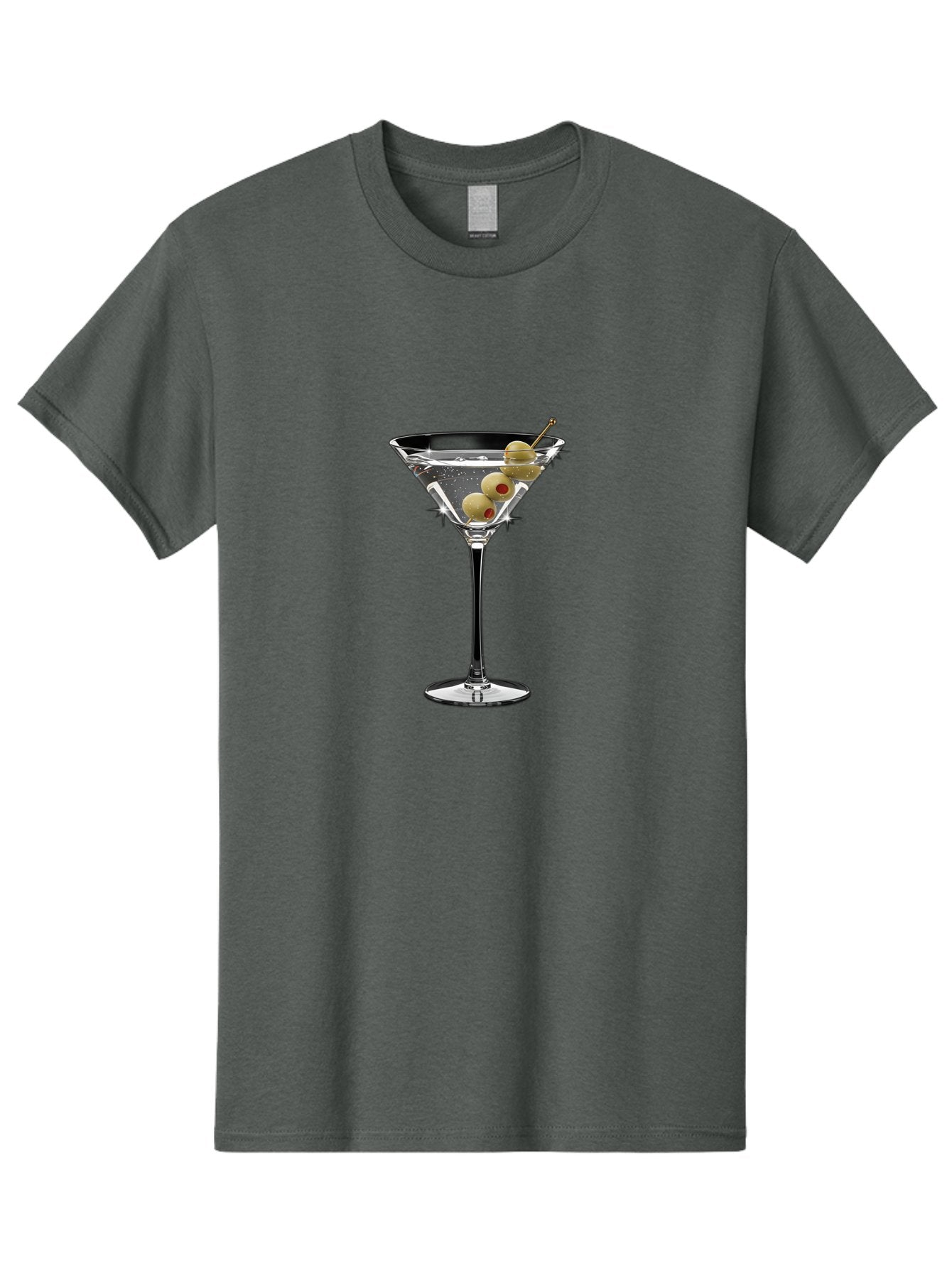 Dirty-Martini-1 Men'S Graphic Tee, 100% Cotton, Comfortable Casual Summer Wear, Machine Washable, Martini Glass, Signature Cocktail, Gin Martini, Dry Martini, Chilled Drink, Green Olives, Red Pimento, Cocktail Party, Sophisticated, Elegant, Bad000 14