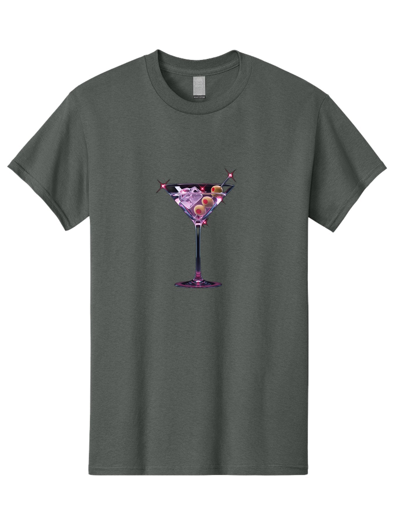 Dirty-Martini-2 Men'S Graphic Tee, 100% Cotton, Comfortable Casual Summer Wear, Machine Washable, Martini Glass, Cocktail Drink, Ice Cubes, Green Olives, Skewer, Luxury, Sophistication, Elegant Drink, Fine Dining, Party Atmosphere, Festive, Bad001 7
